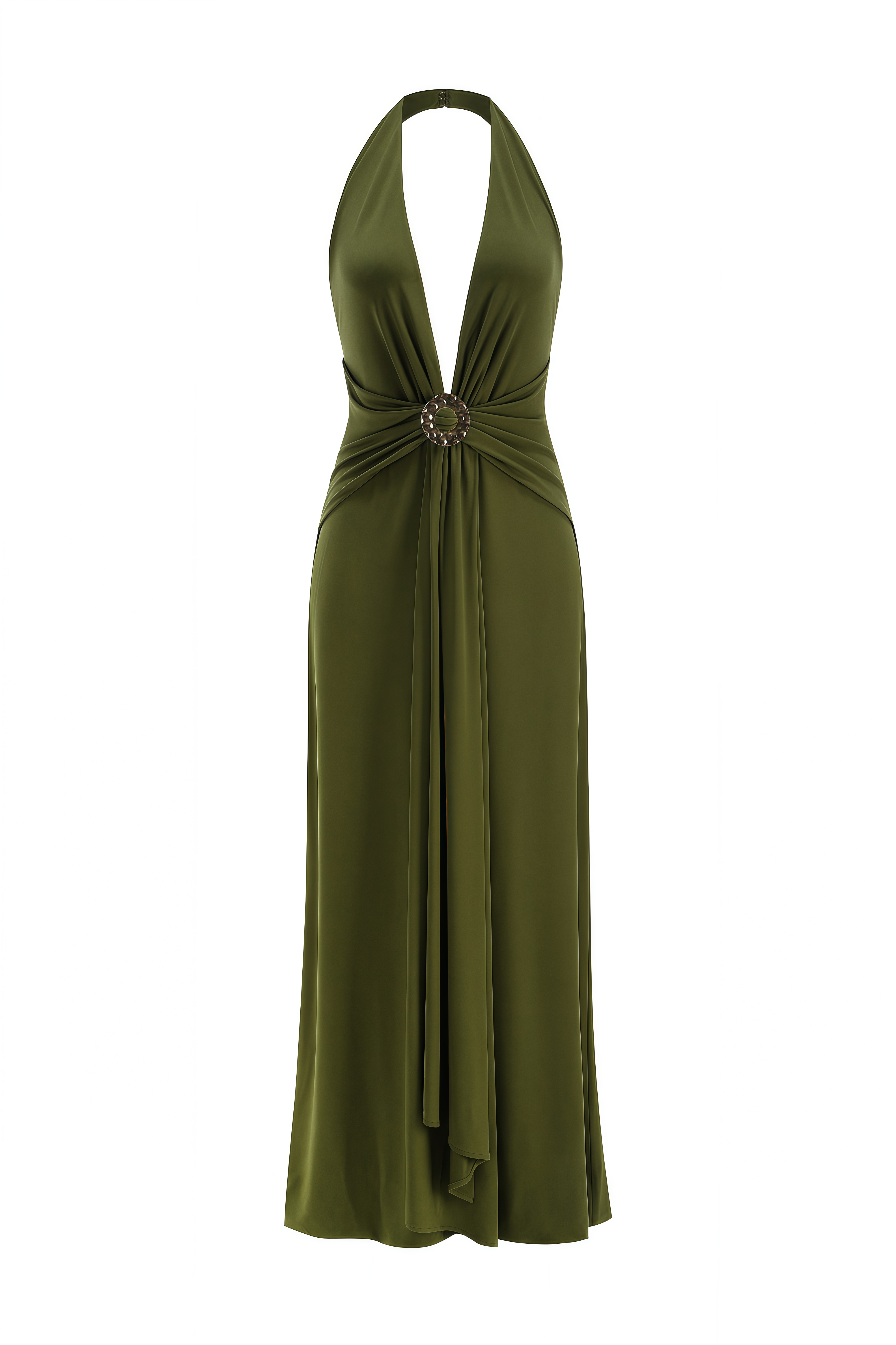 Cecile Green Halterneck V-Neck Maxi Dress