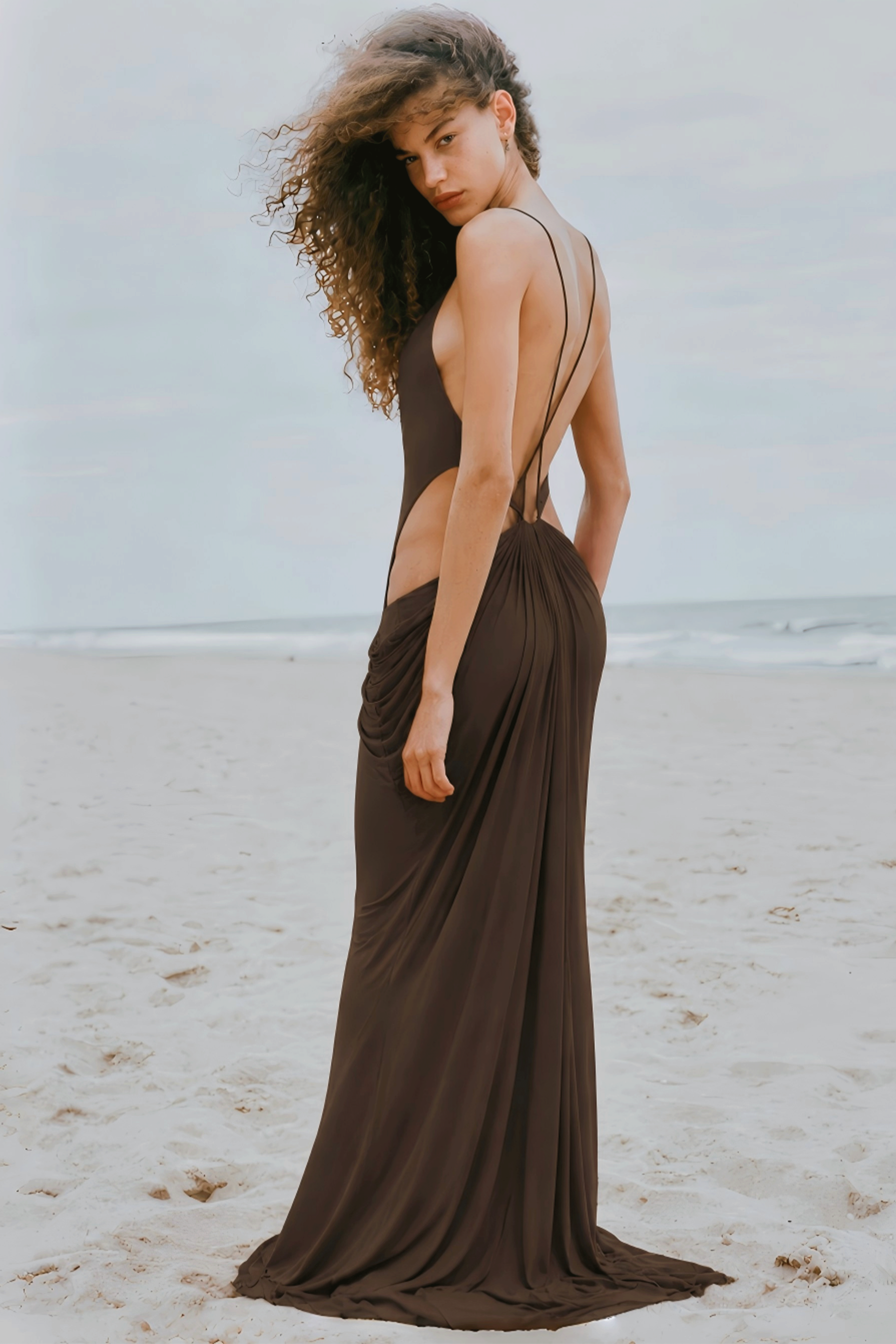 Seraphina Brown Halterneck Open Back Maxi Dress