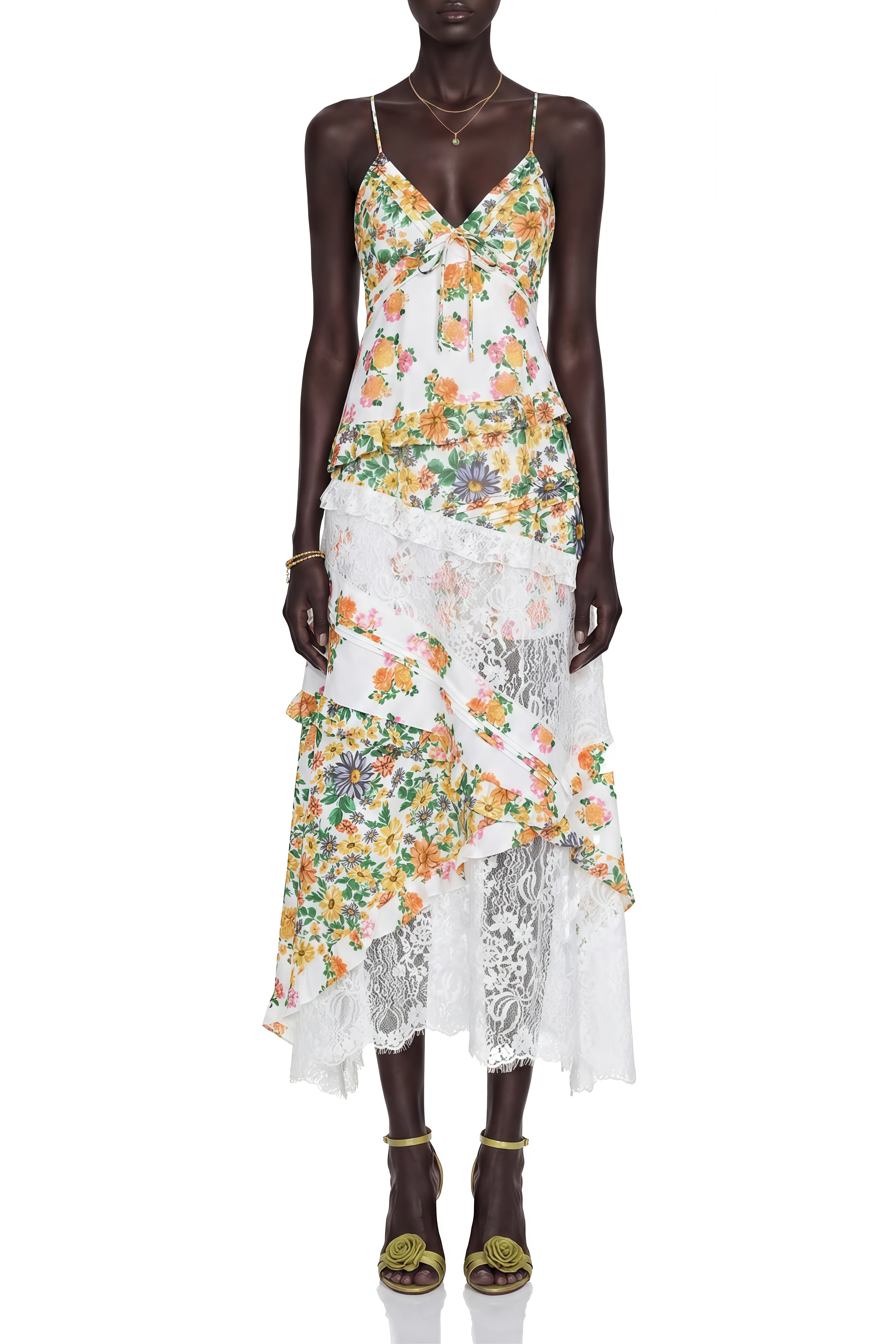 Amelia Green Floral Print Ruched Maxi Dress