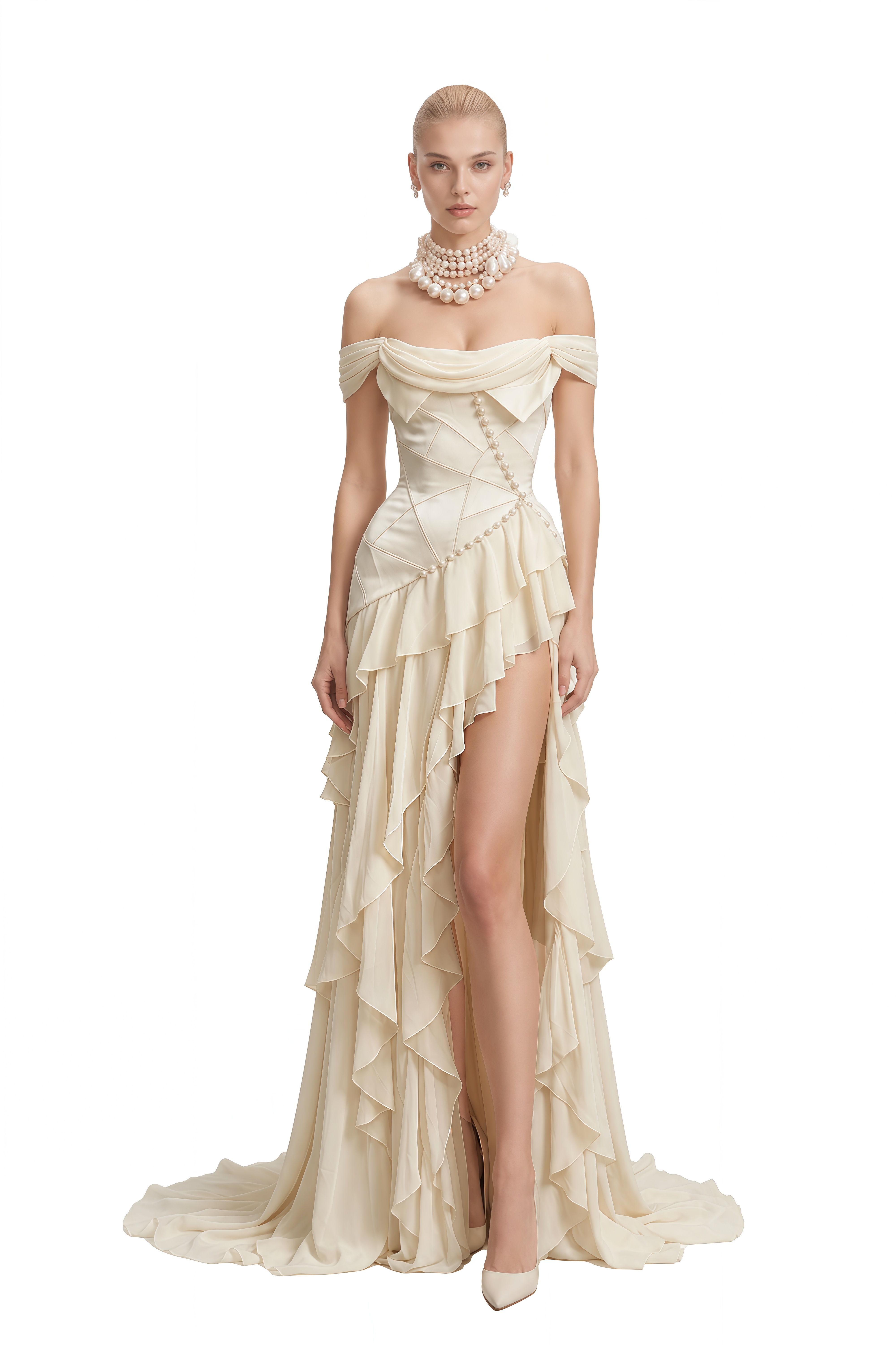 Rosalind Ivory Off Shoulder Ruffled Maxi Dress