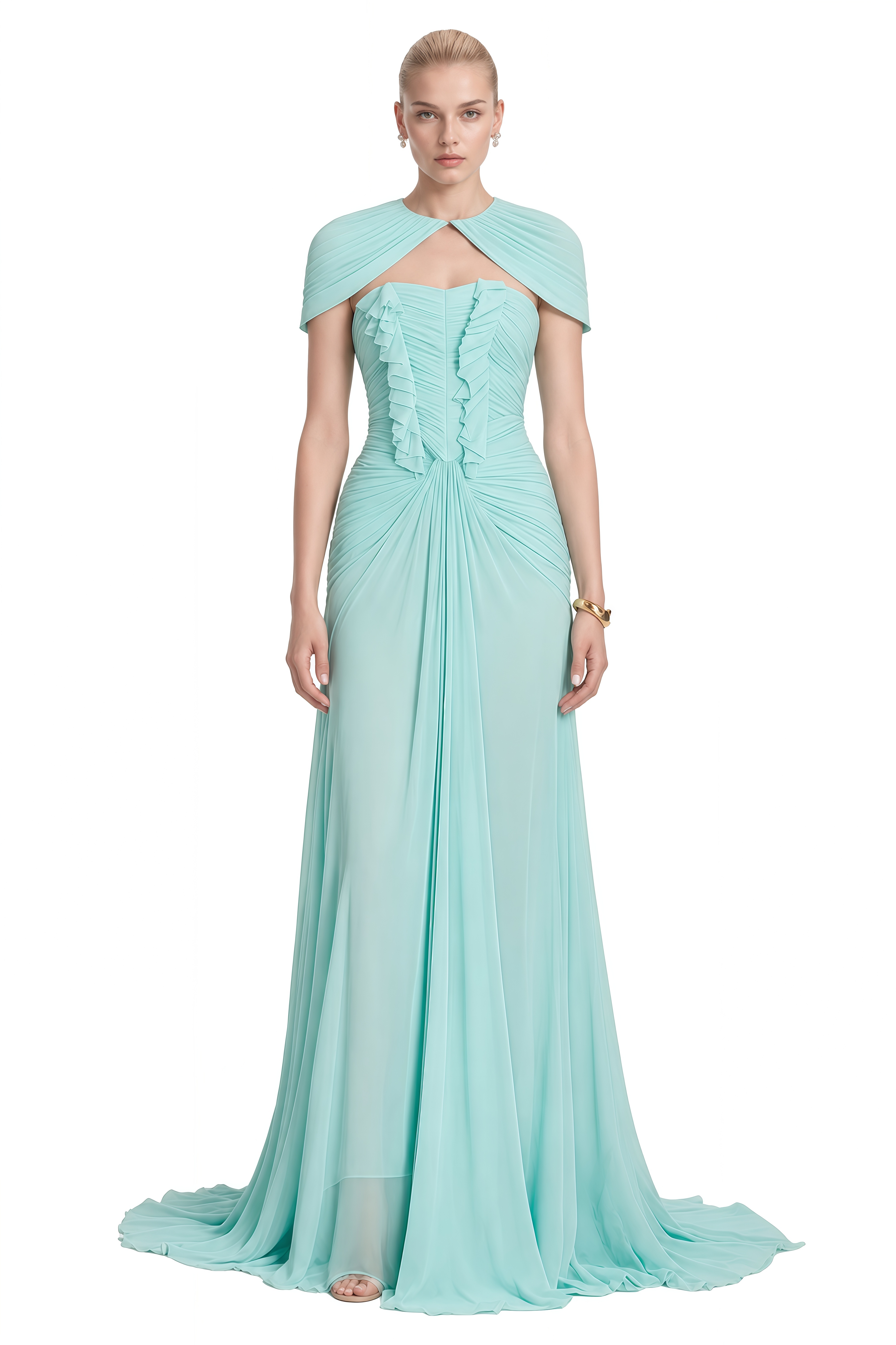 Belle Mint Green Strapless Shawl Maxi Dress