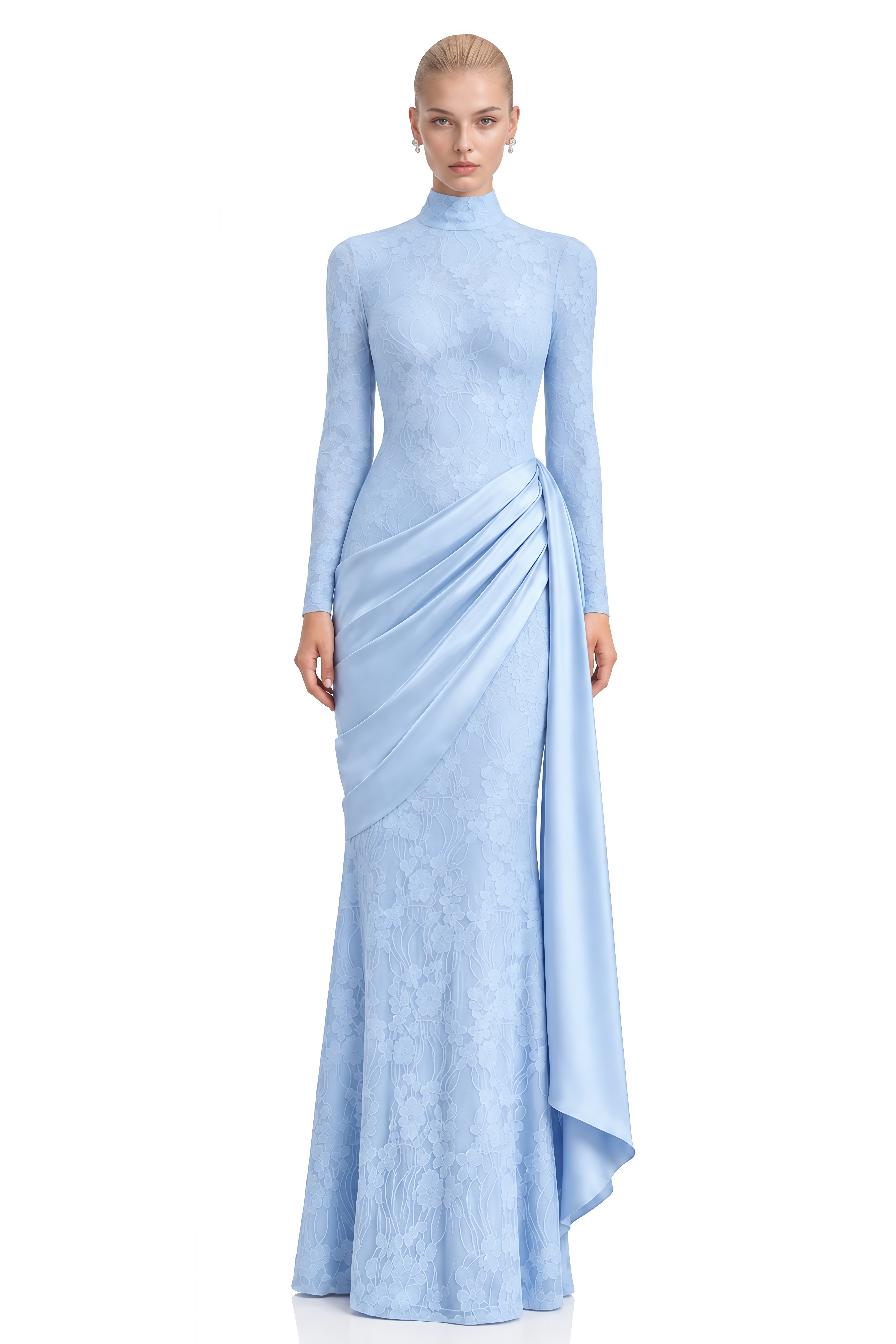Austen Light Blue Lace Asymmetrical Maxi Dress