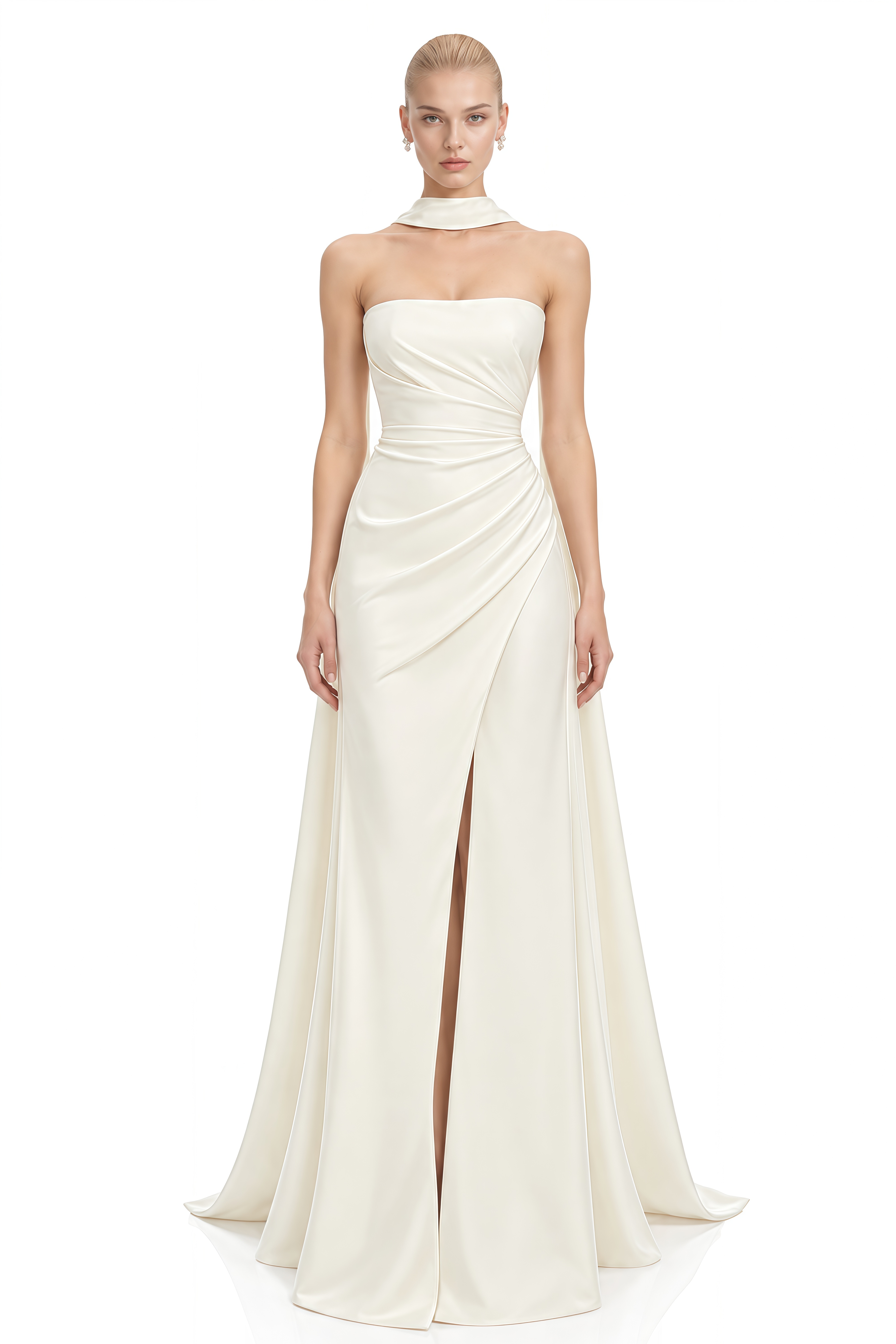 Rosamund Ivory Strapless Ruched Maxi Dress