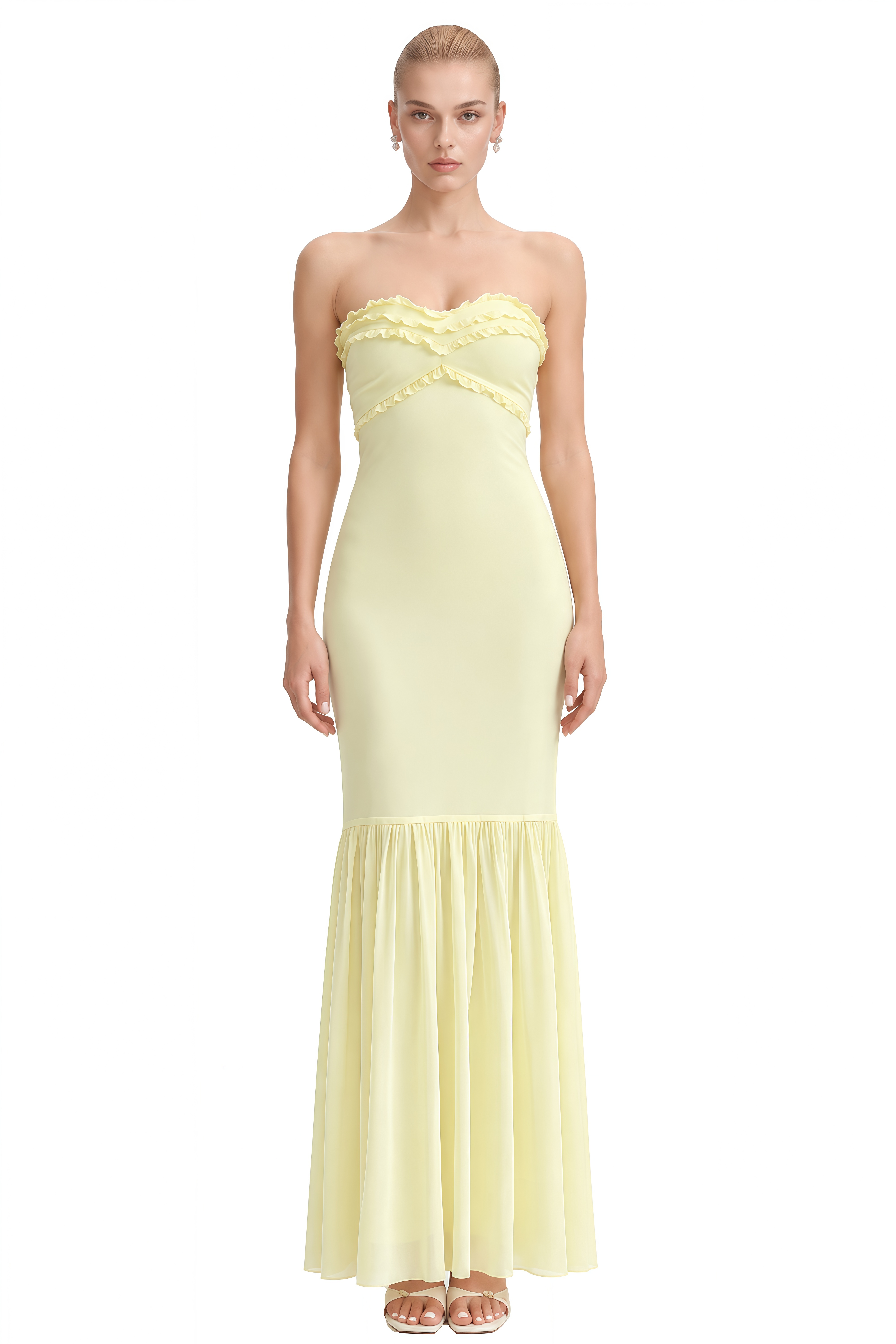 Eulalia Yellow Strapless Ruffled Maxi Dress