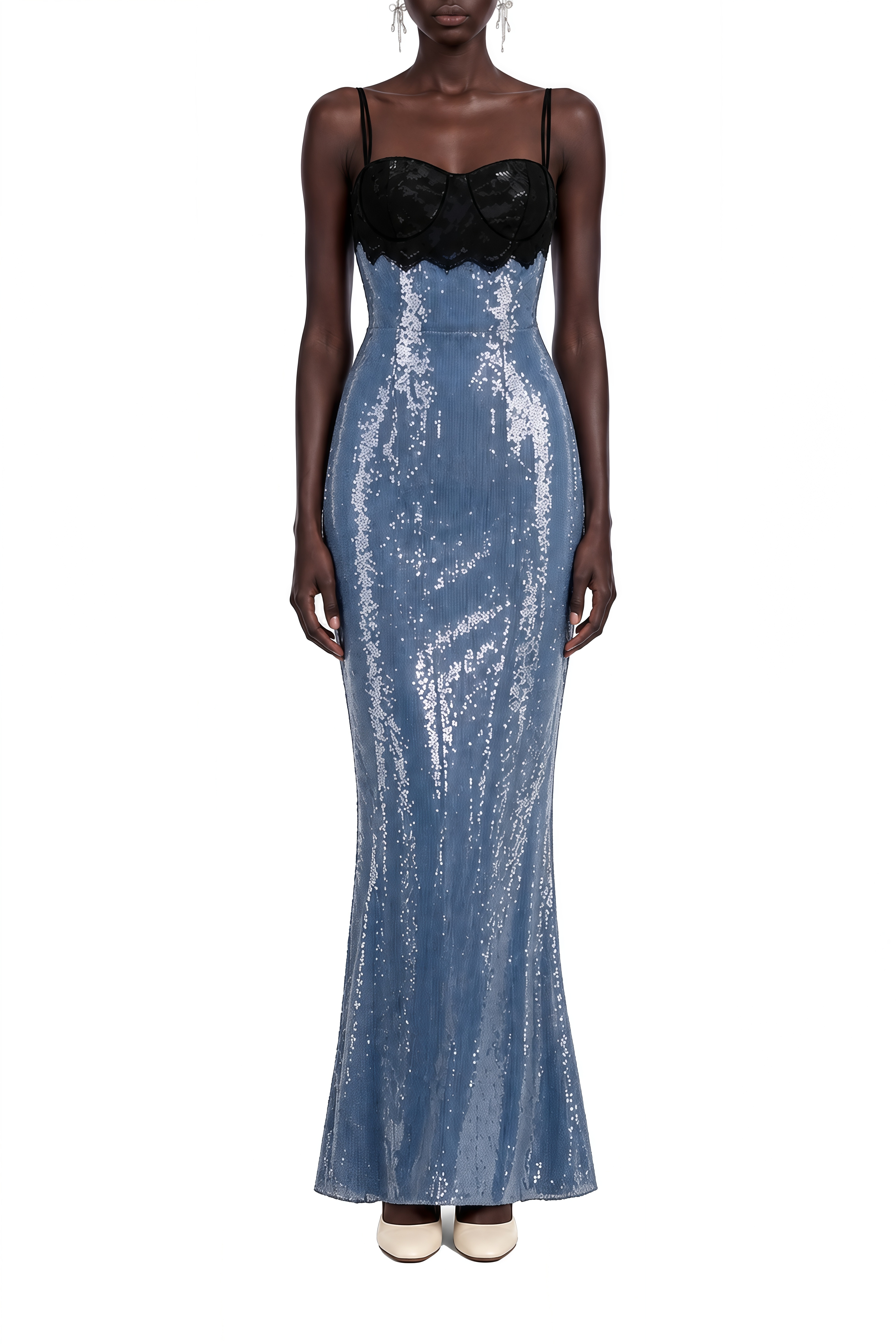 Isadora Blue Open Back Sequin Maxi Dress