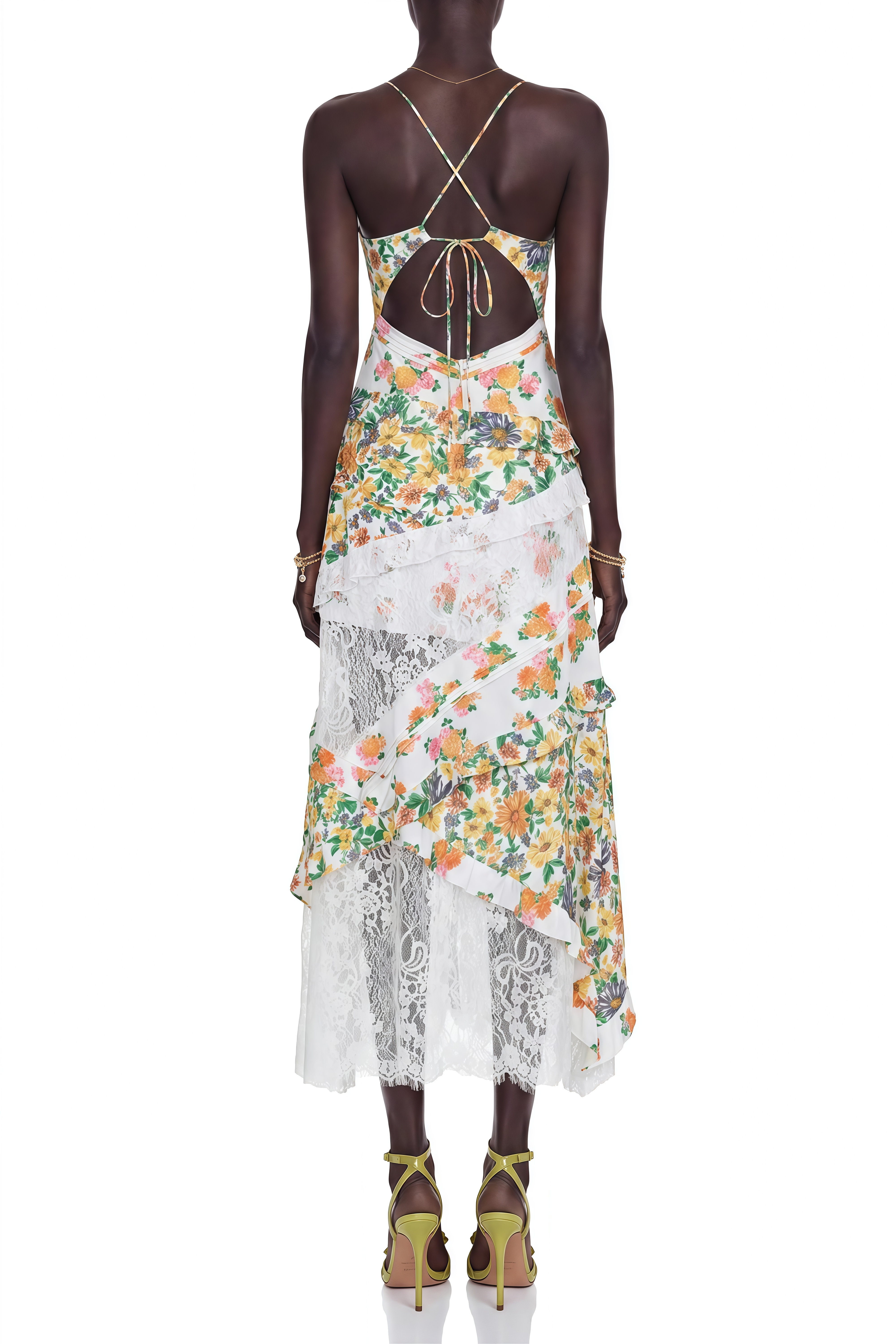 Amelia Green Floral Print Ruched Maxi Dress