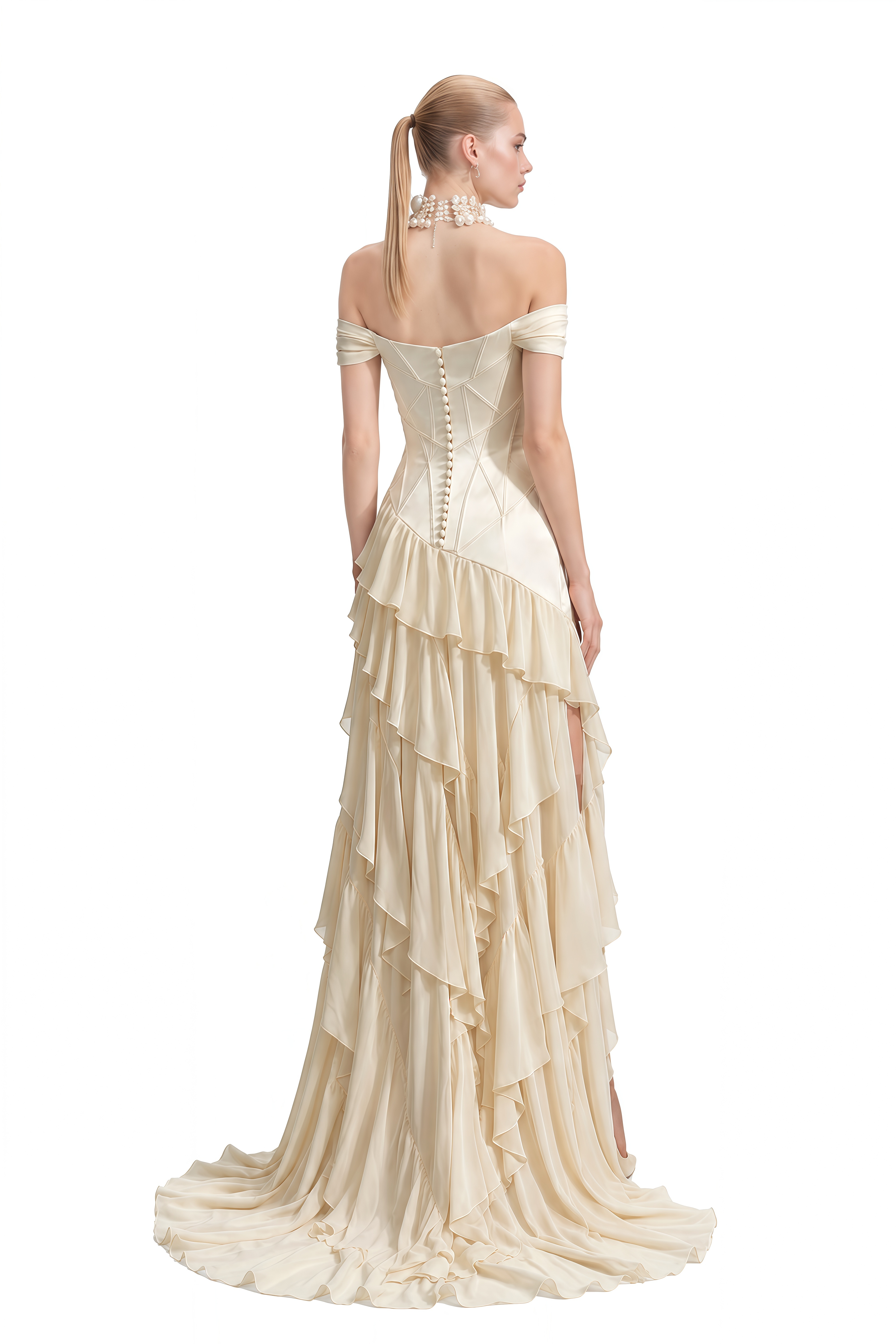 Rosalind Ivory Off Shoulder Ruffled Maxi Dress