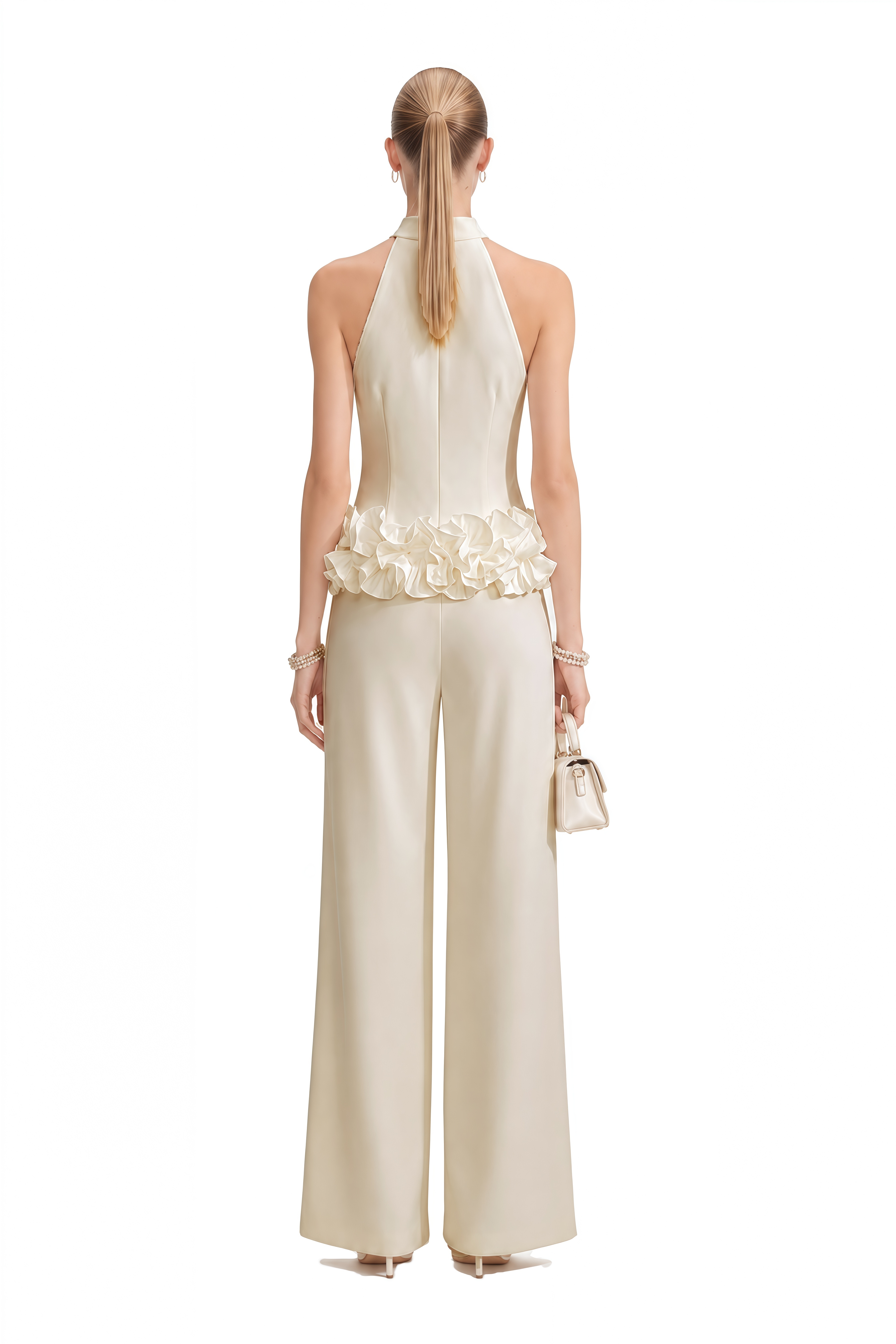 Vesper Ivory Turtleneck Ruffled Top & Trousers Set