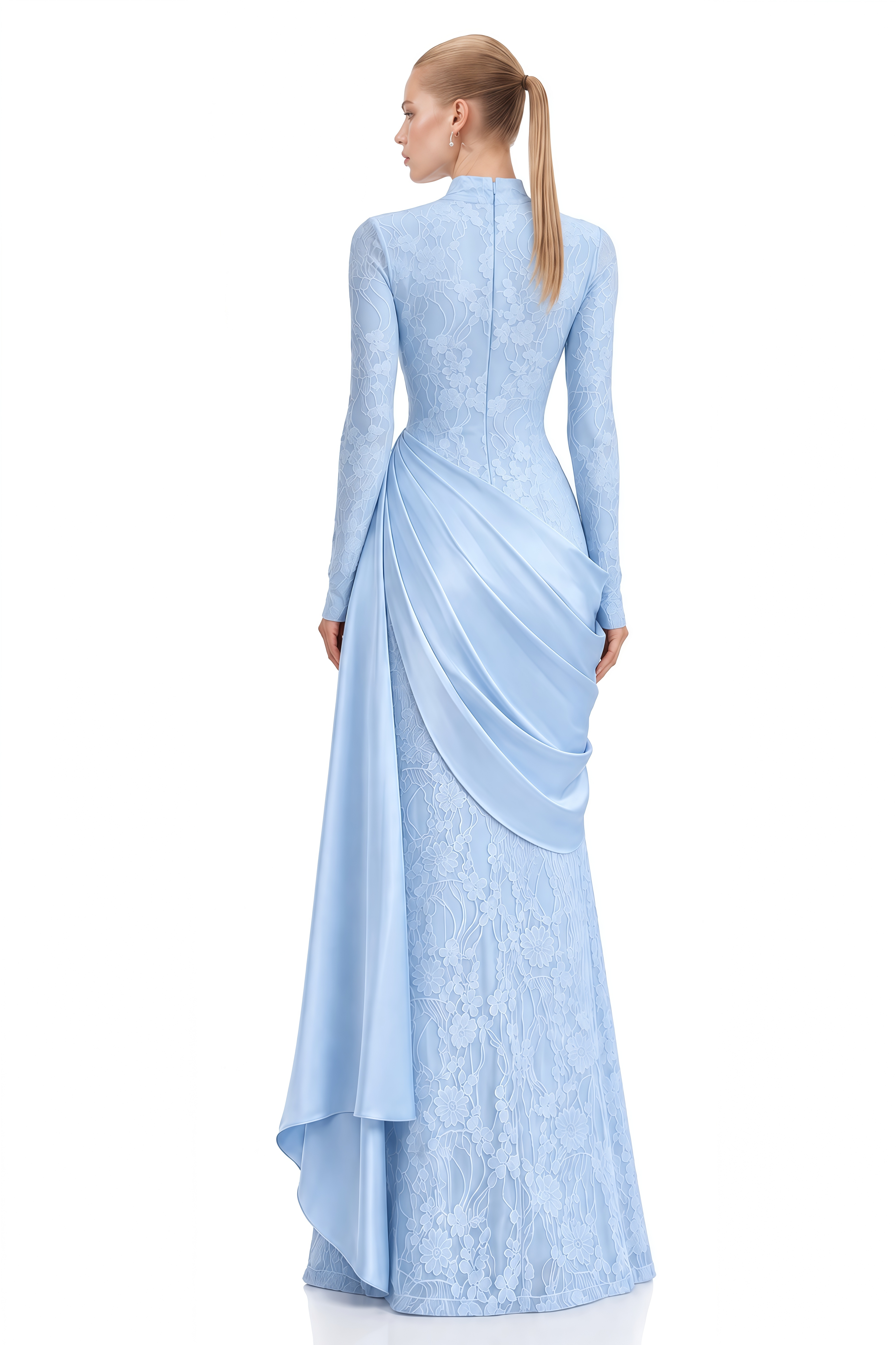 Austen Light Blue Lace Asymmetrical Maxi Dress