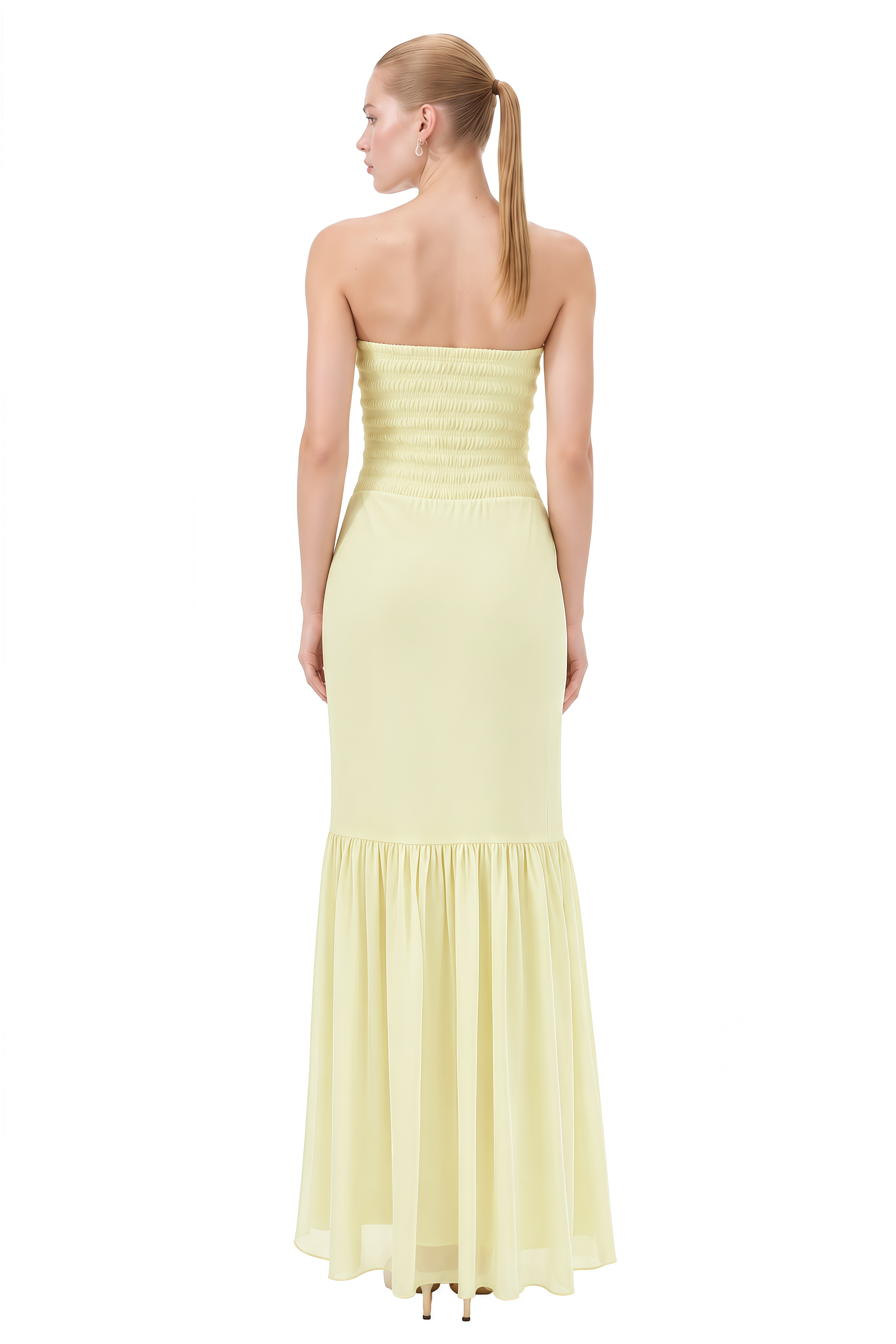 Eulalia Yellow Strapless Ruffled Maxi Dress