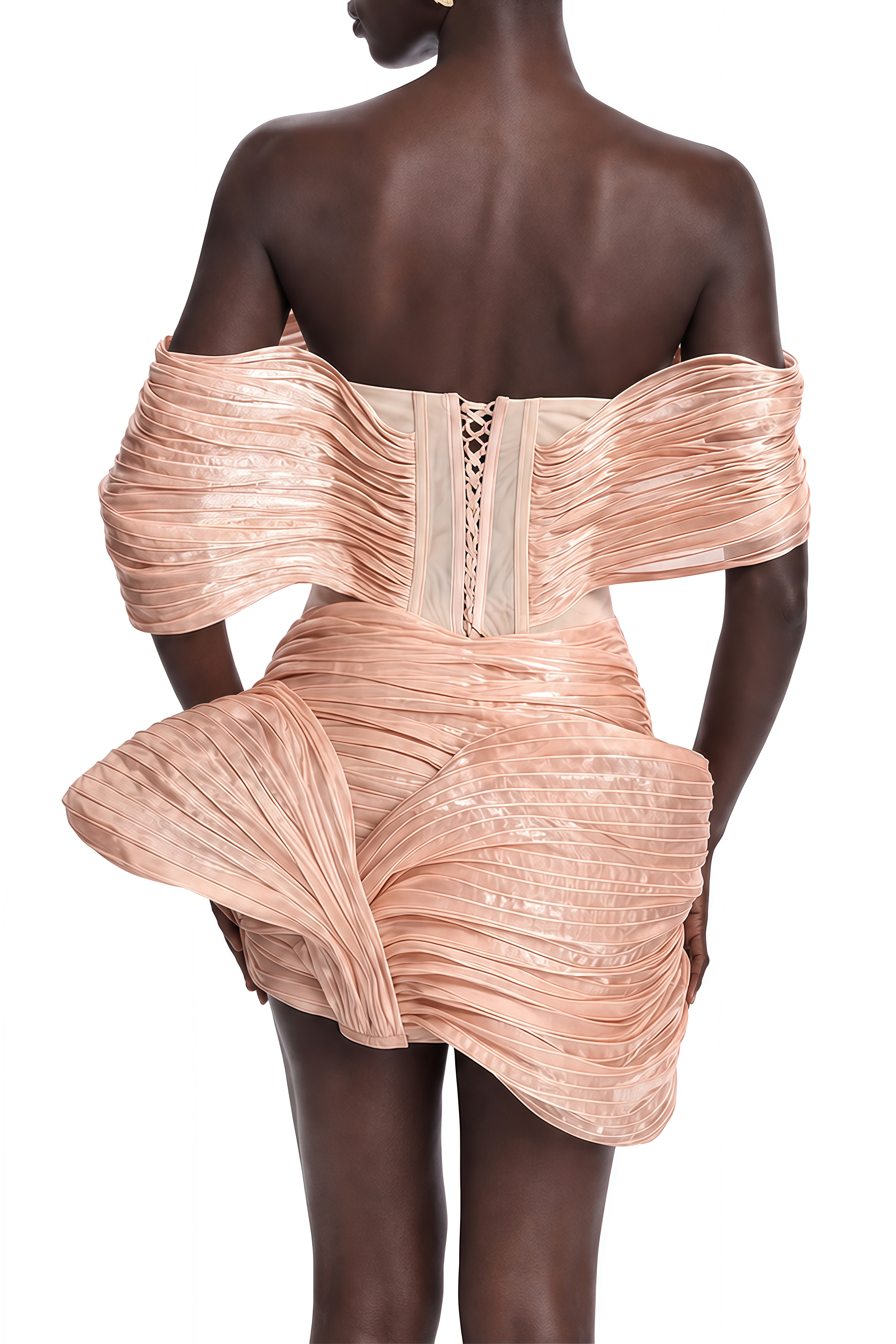 Portia Pink Off Shoulder Pleated Mini Dress