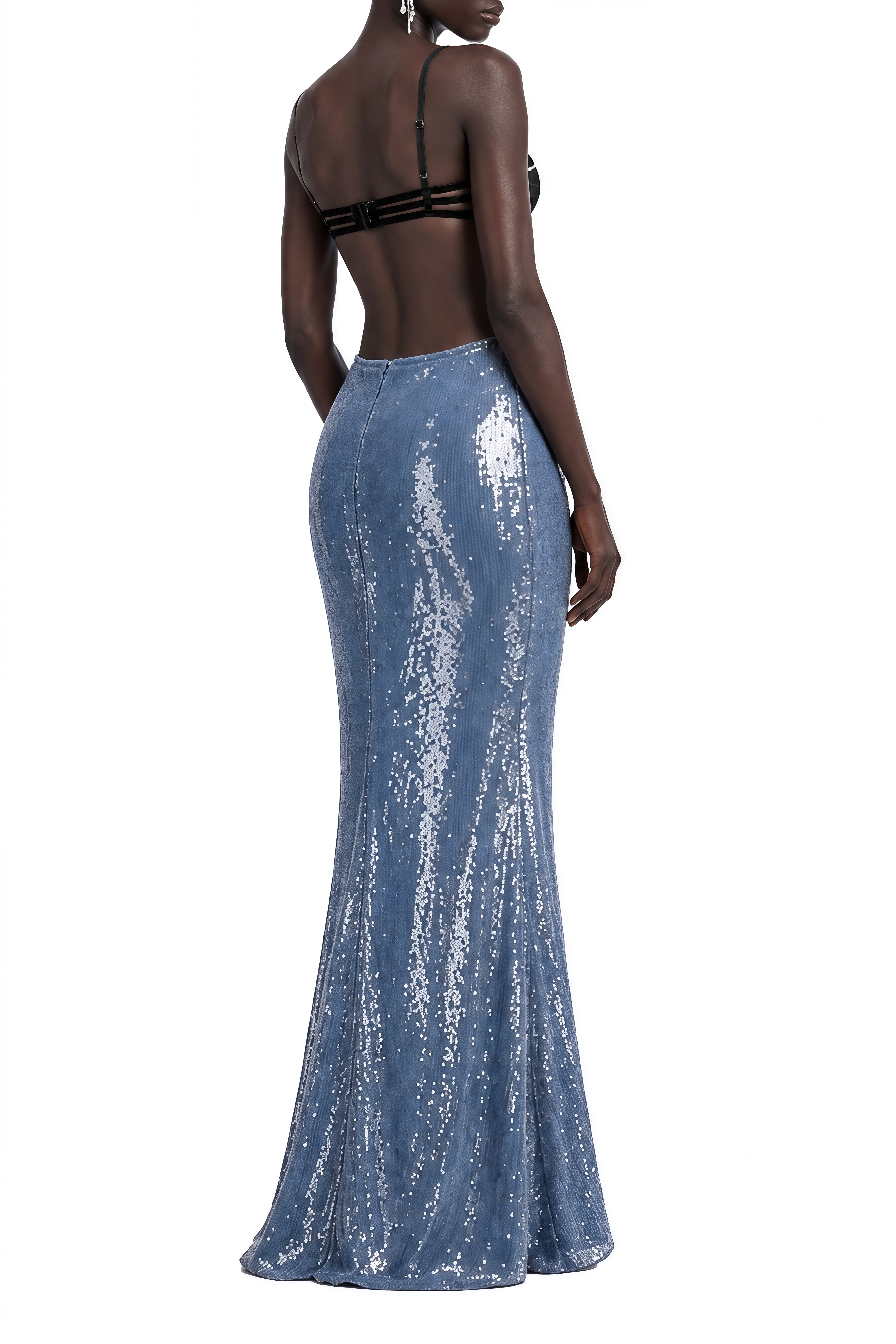 Isadora Blue Open Back Sequin Maxi Dress