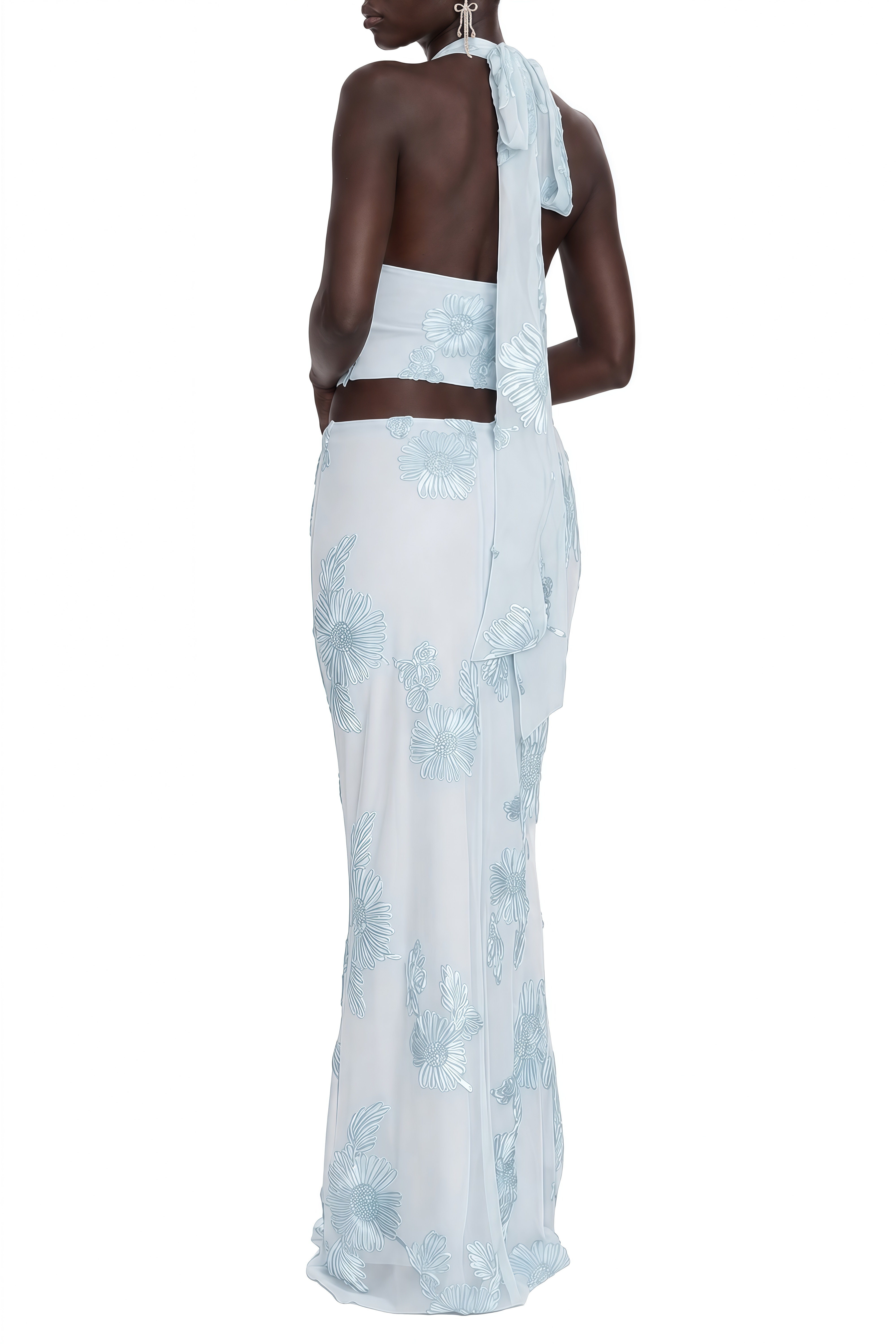 Bronte Light Blue Floral Embroidered Top & Skirt Set