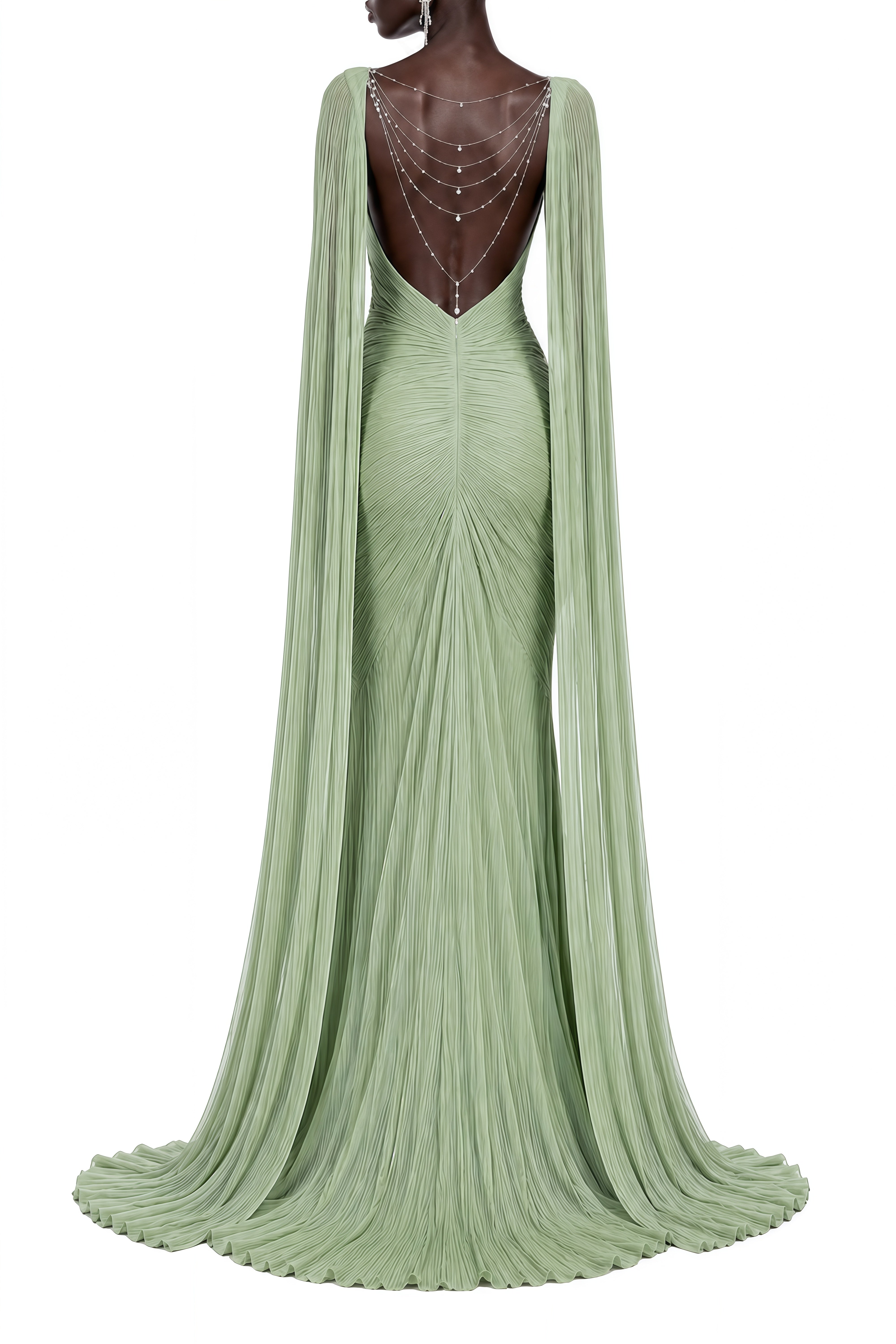 Zephyra Green Cape Sleeves Twist Slit Maxi Dress