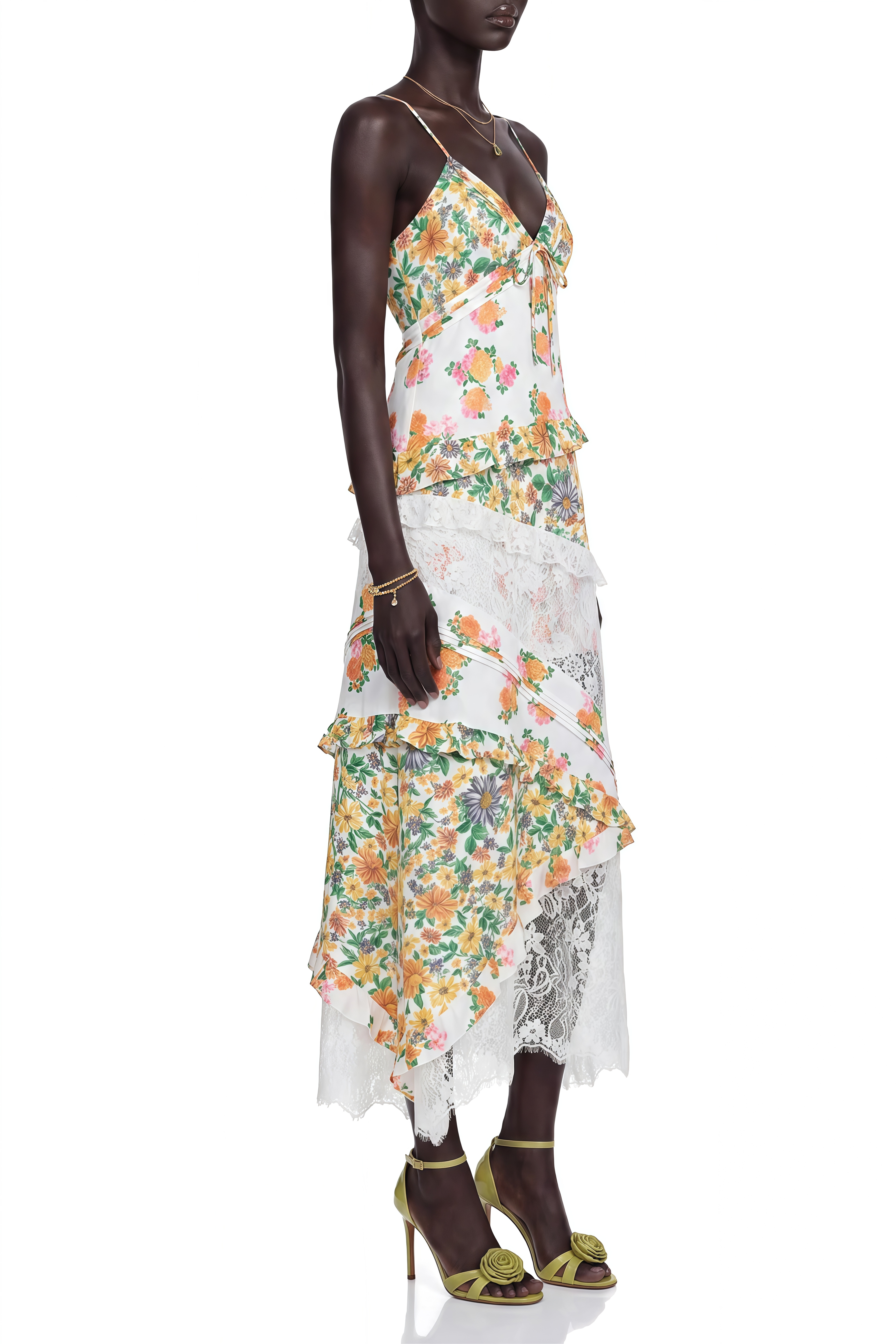 Amelia Green Floral Print Ruched Maxi Dress