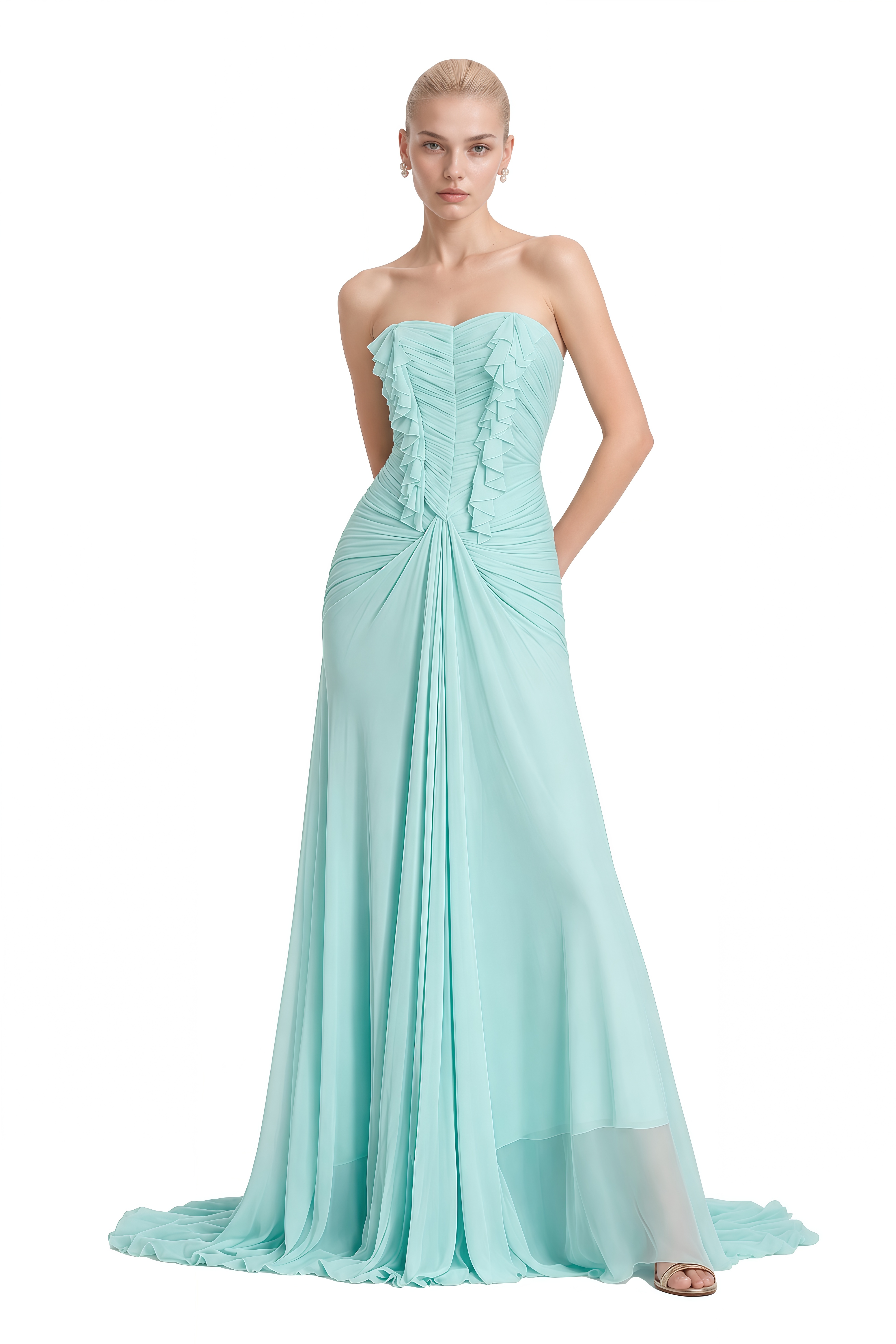 Belle Mint Green Strapless Shawl Maxi Dress