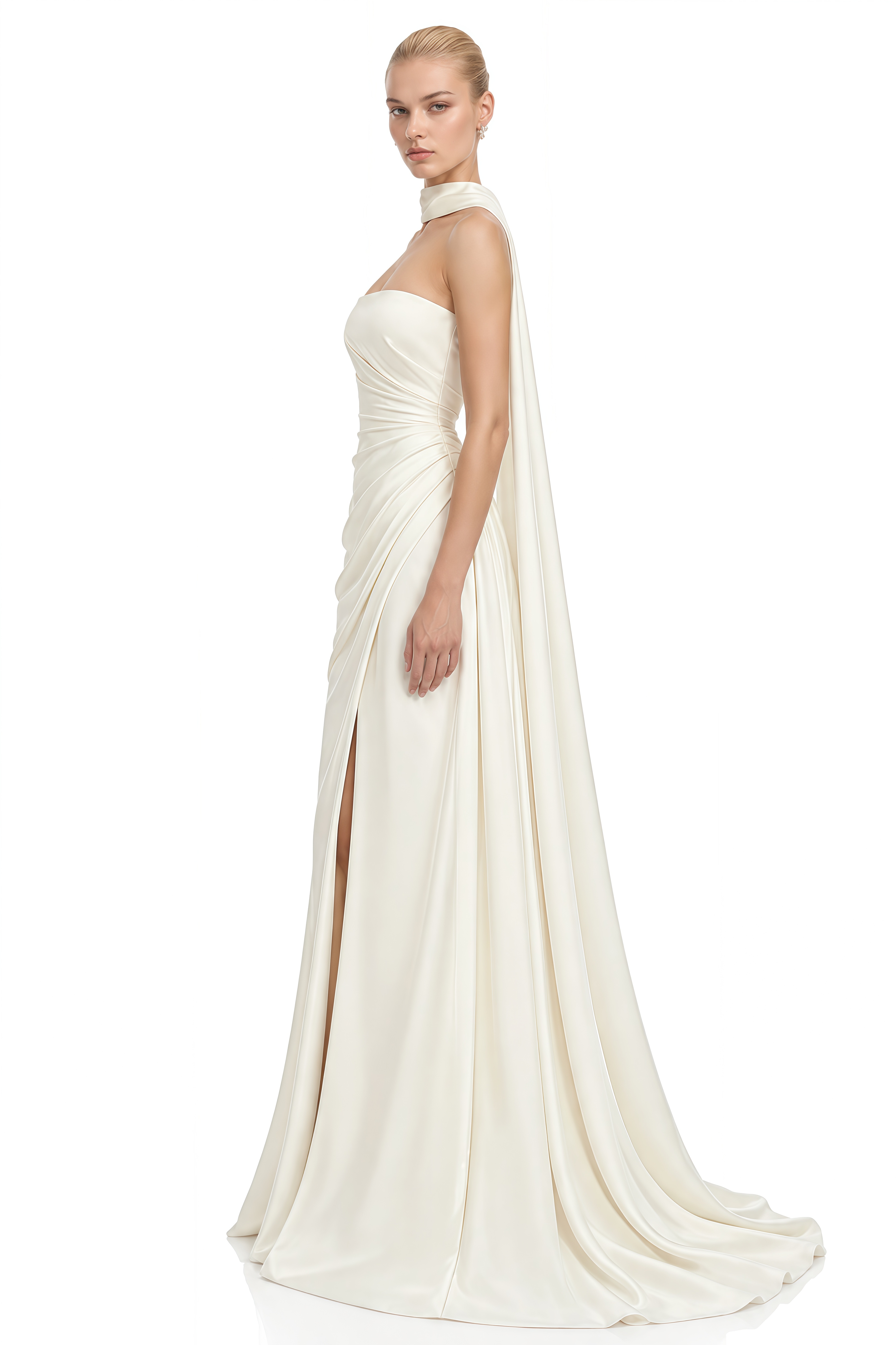 Rosamund Ivory Strapless Ruched Maxi Dress