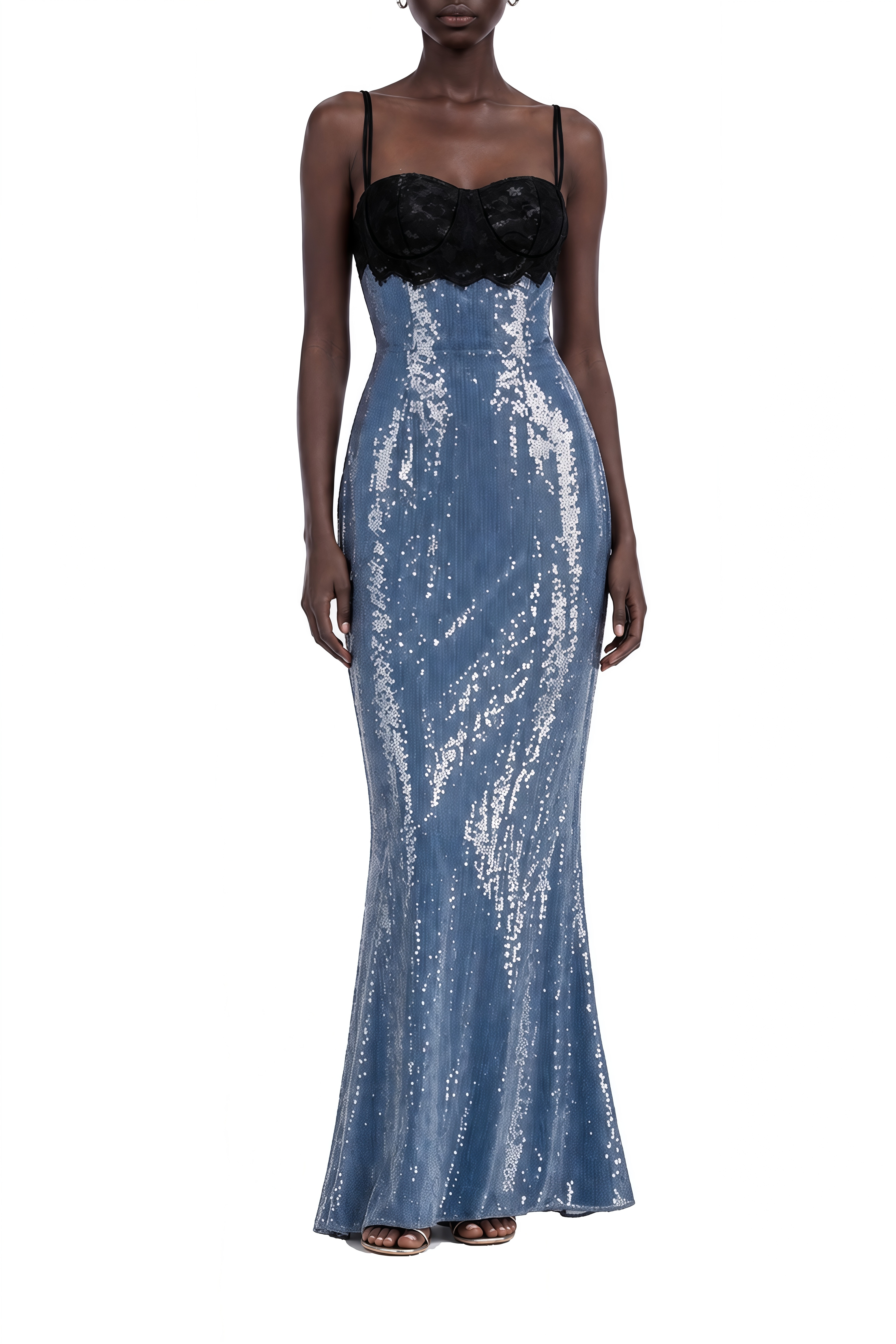 Isadora Blue Open Back Sequin Maxi Dress