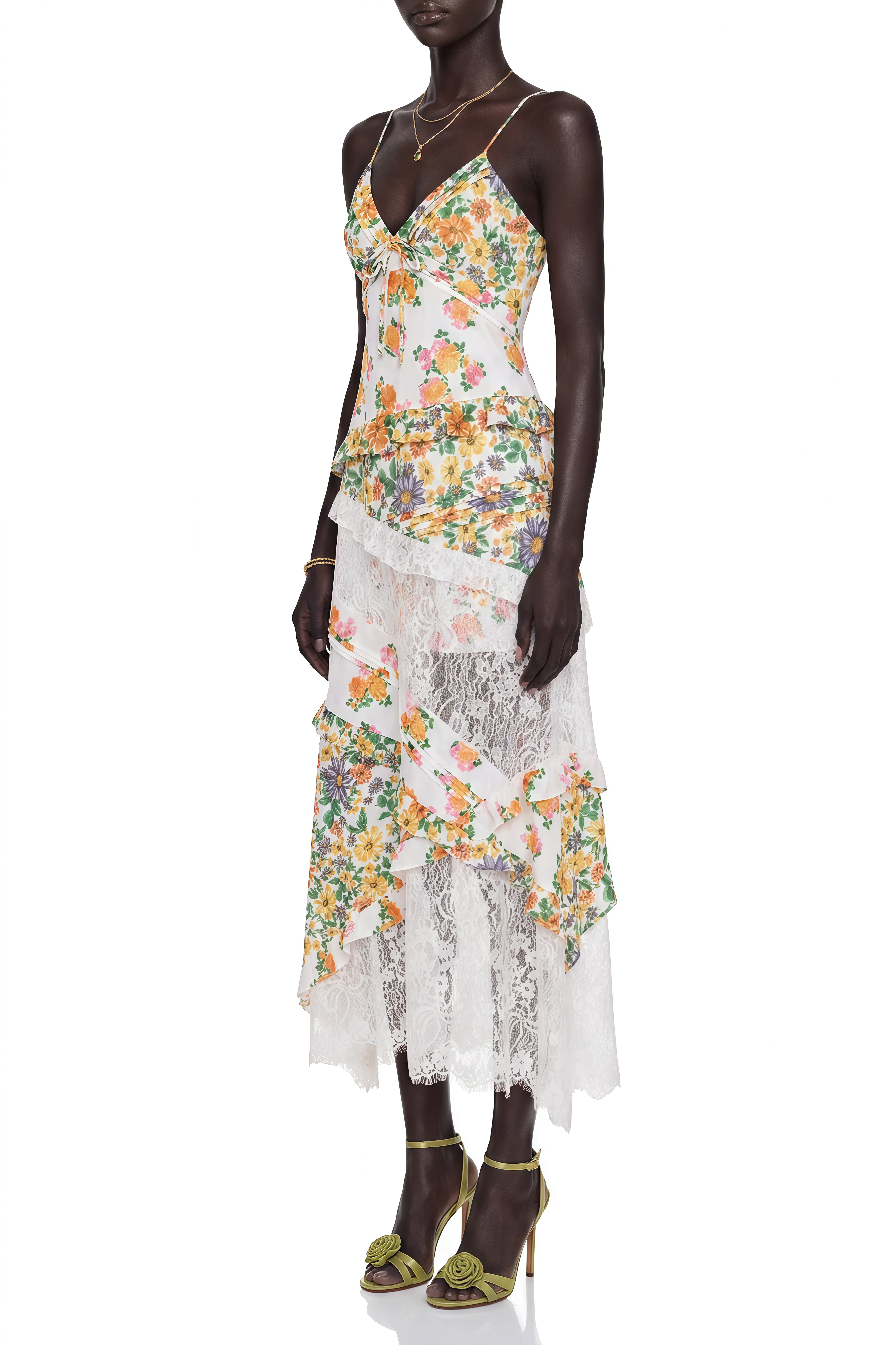 Amelia Green Floral Print Ruched Maxi Dress