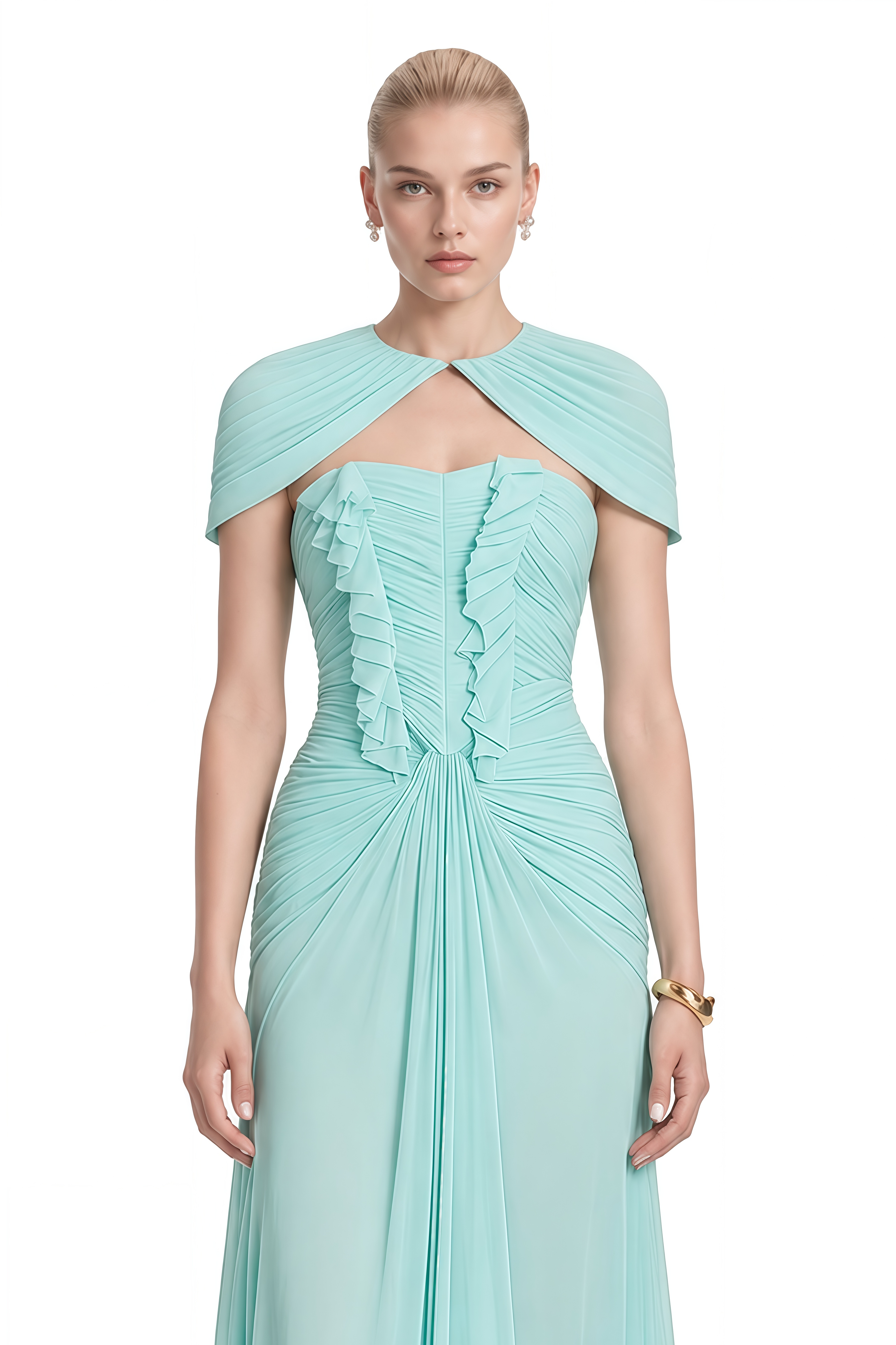 Belle Mint Green Strapless Shawl Maxi Dress