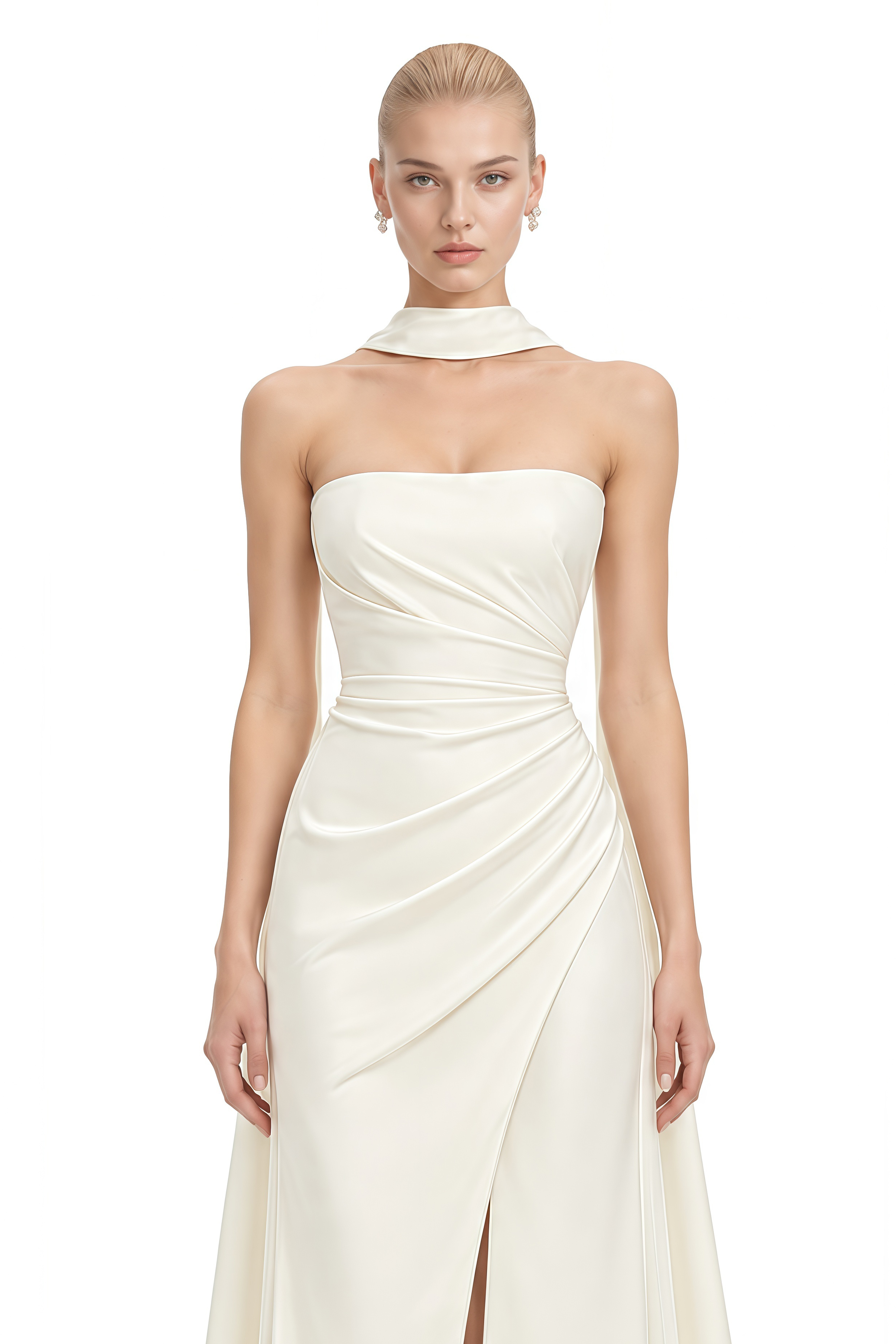 Rosamund Ivory Strapless Ruched Maxi Dress