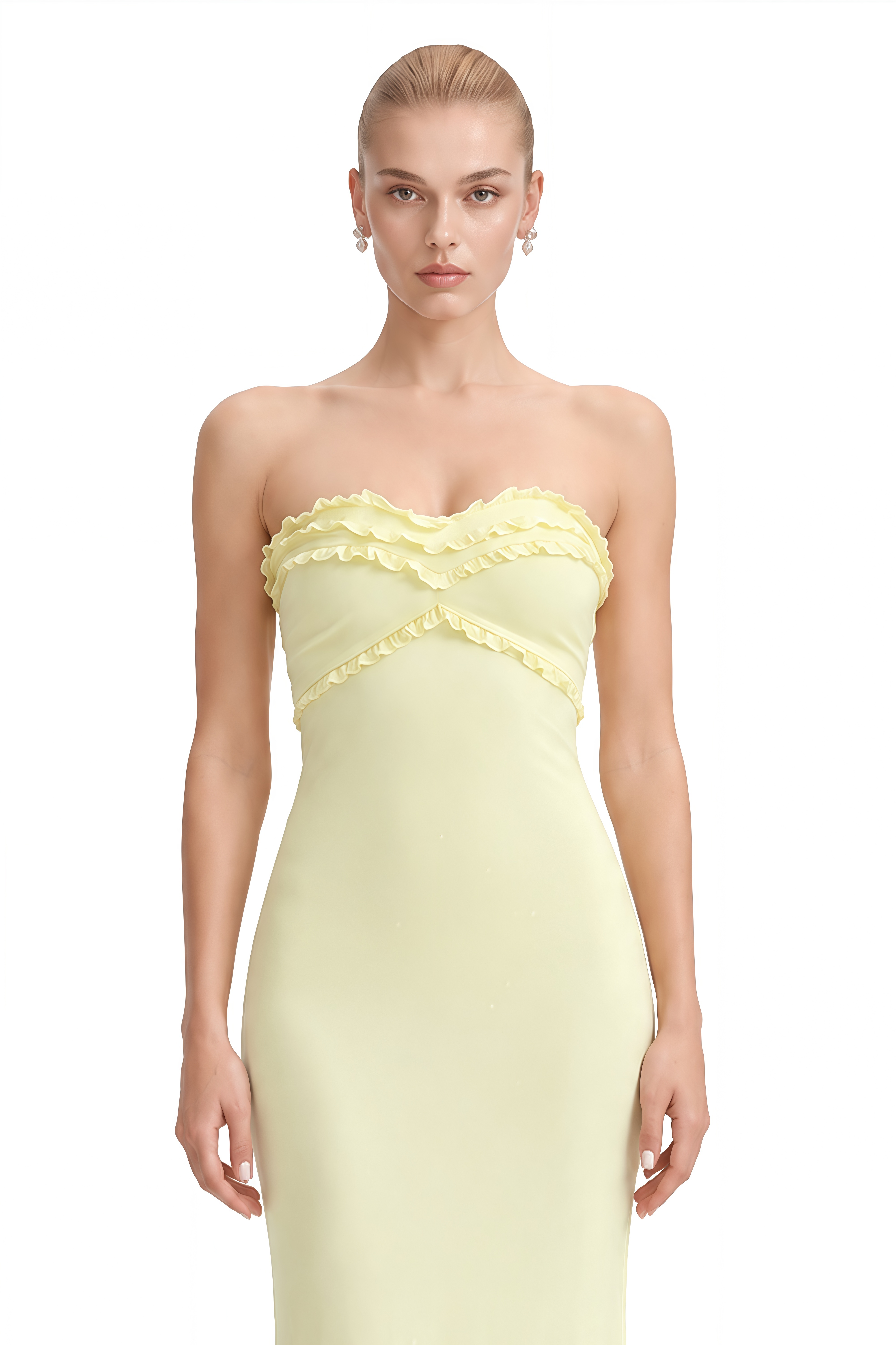 Eulalia Yellow Strapless Ruffled Maxi Dress