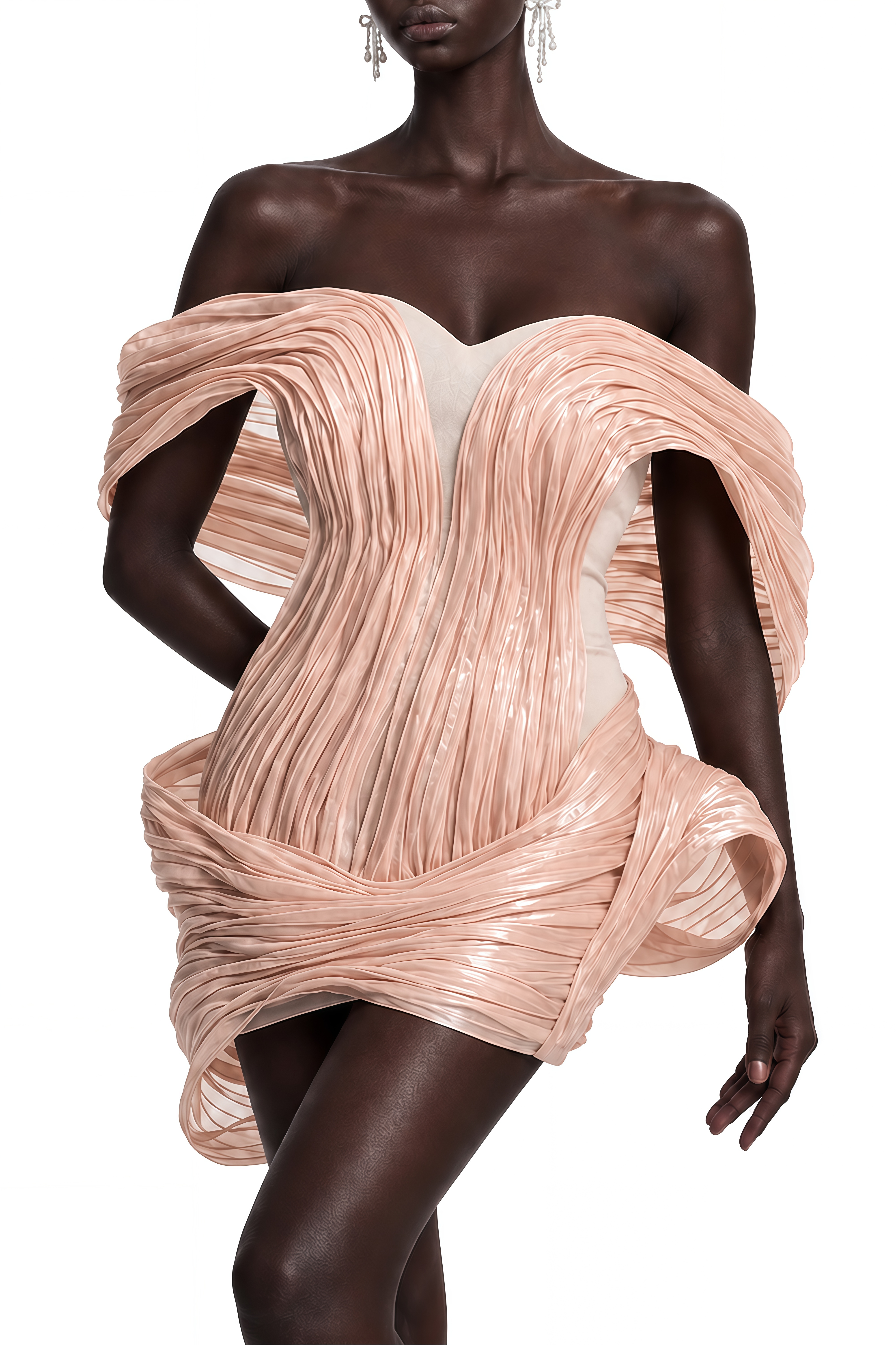 Portia Pink Off Shoulder Pleated Mini Dress
