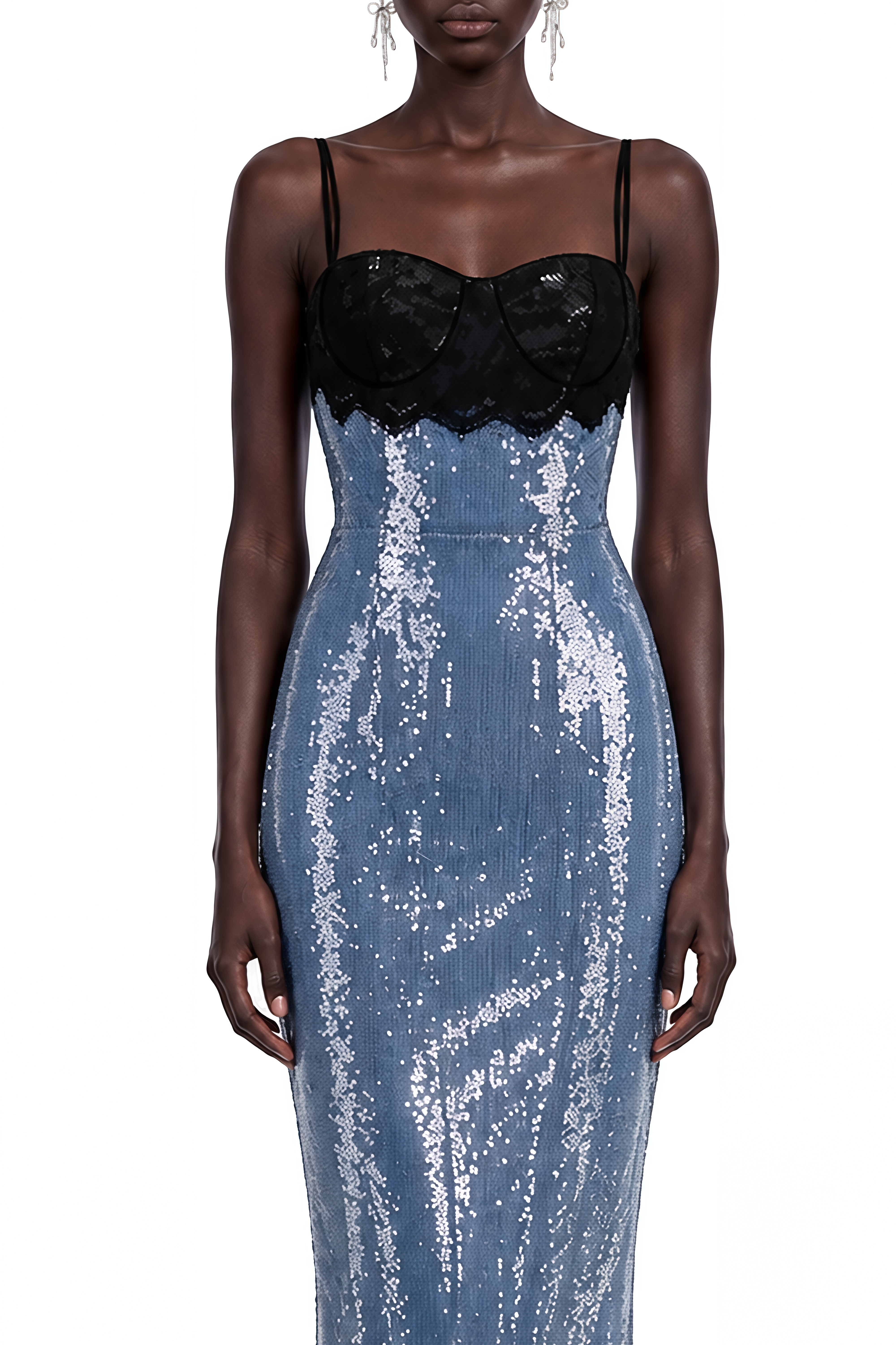 Isadora Blue Open Back Sequin Maxi Dress