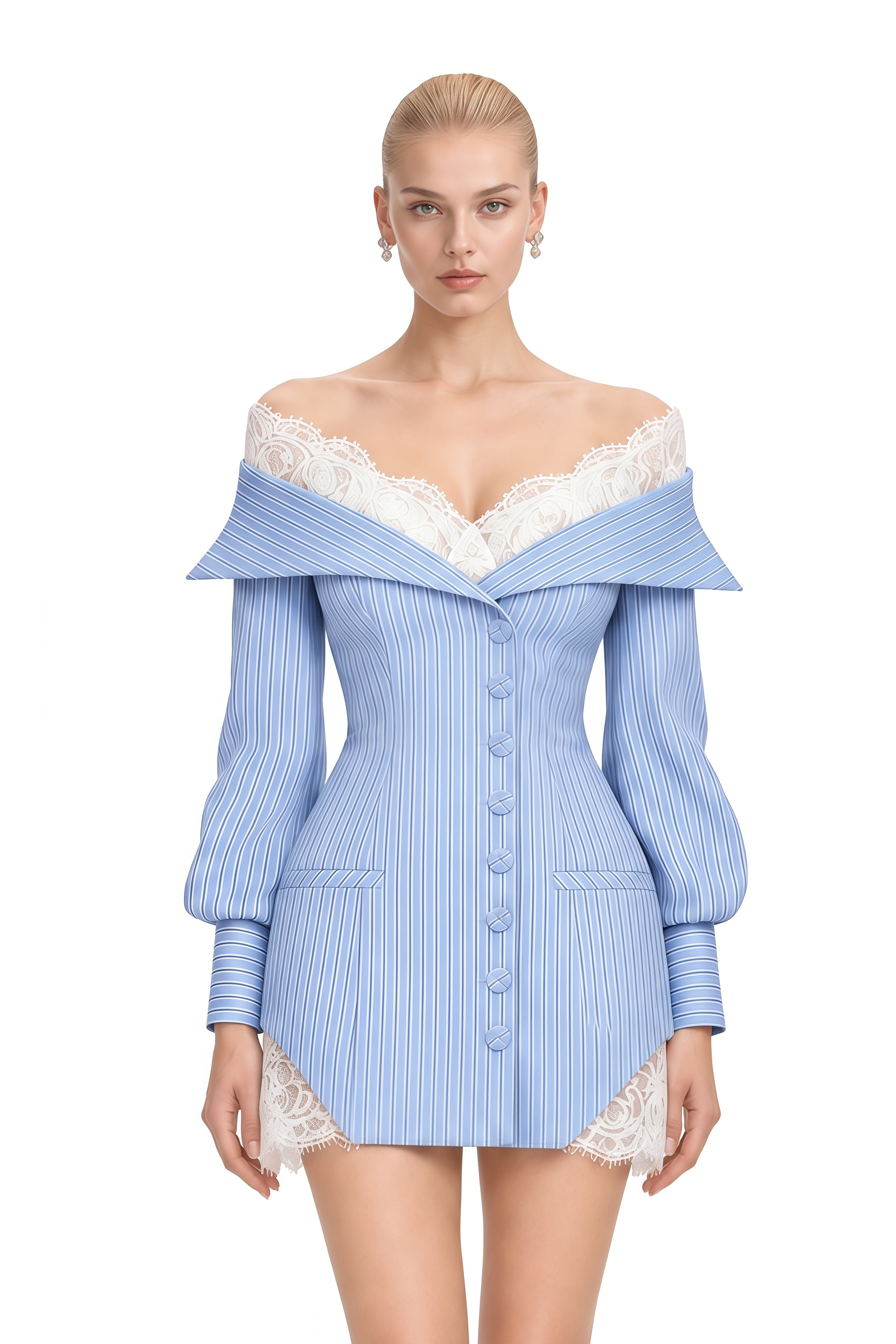 Juliet Light Blue Off Shoulder Lace Mini Dress