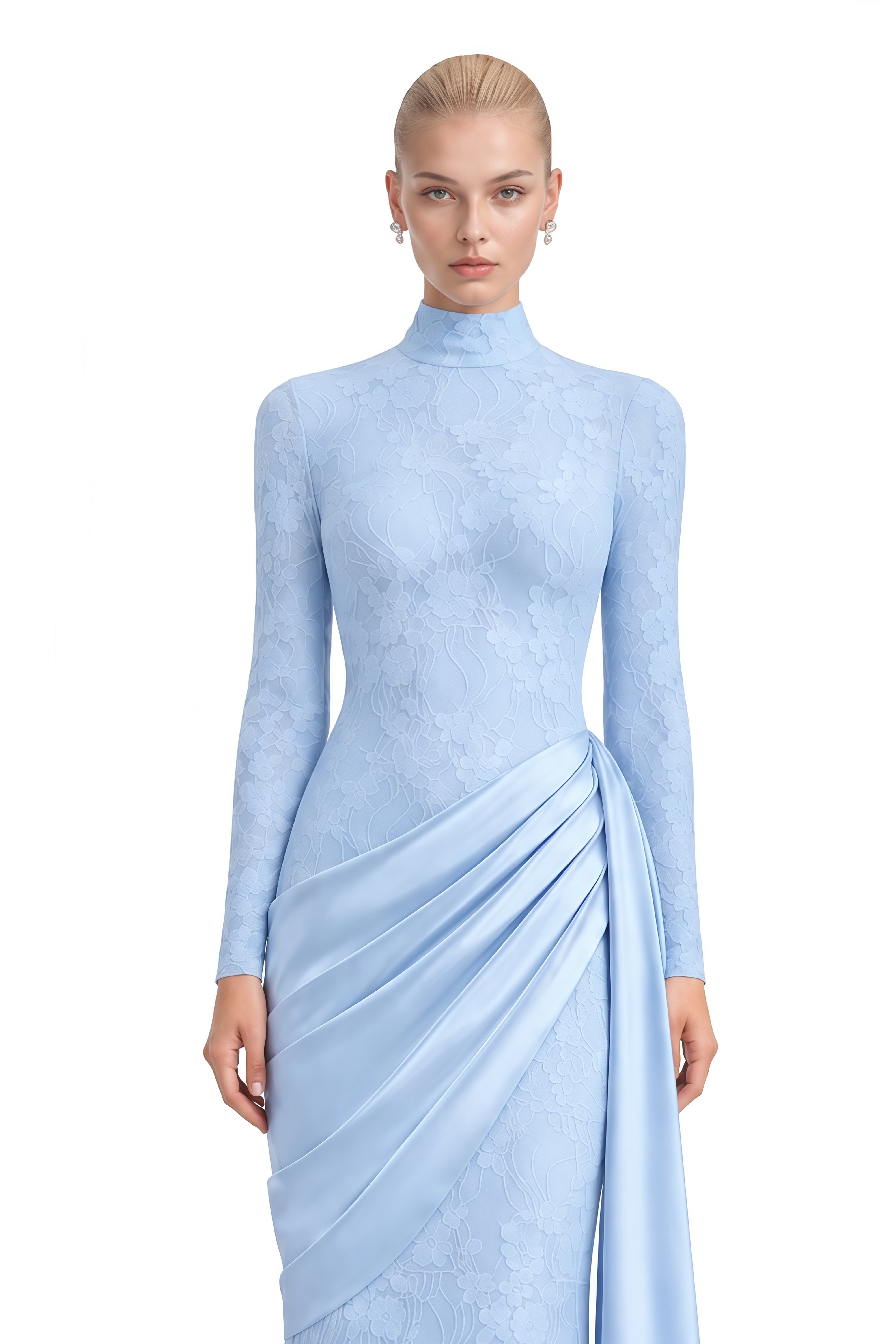 Austen Light Blue Lace Asymmetrical Maxi Dress