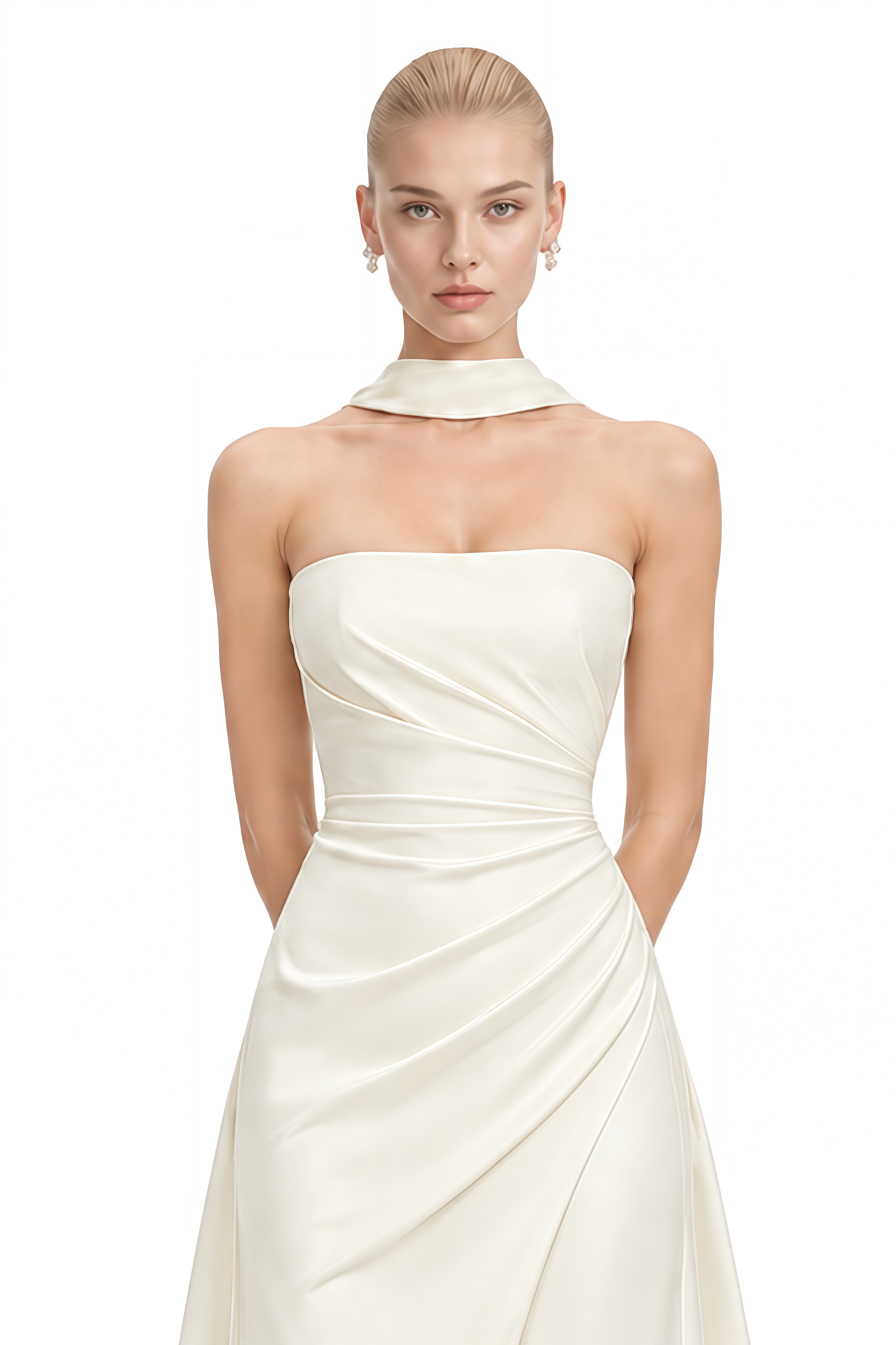 Rosamund Ivory Strapless Ruched Maxi Dress