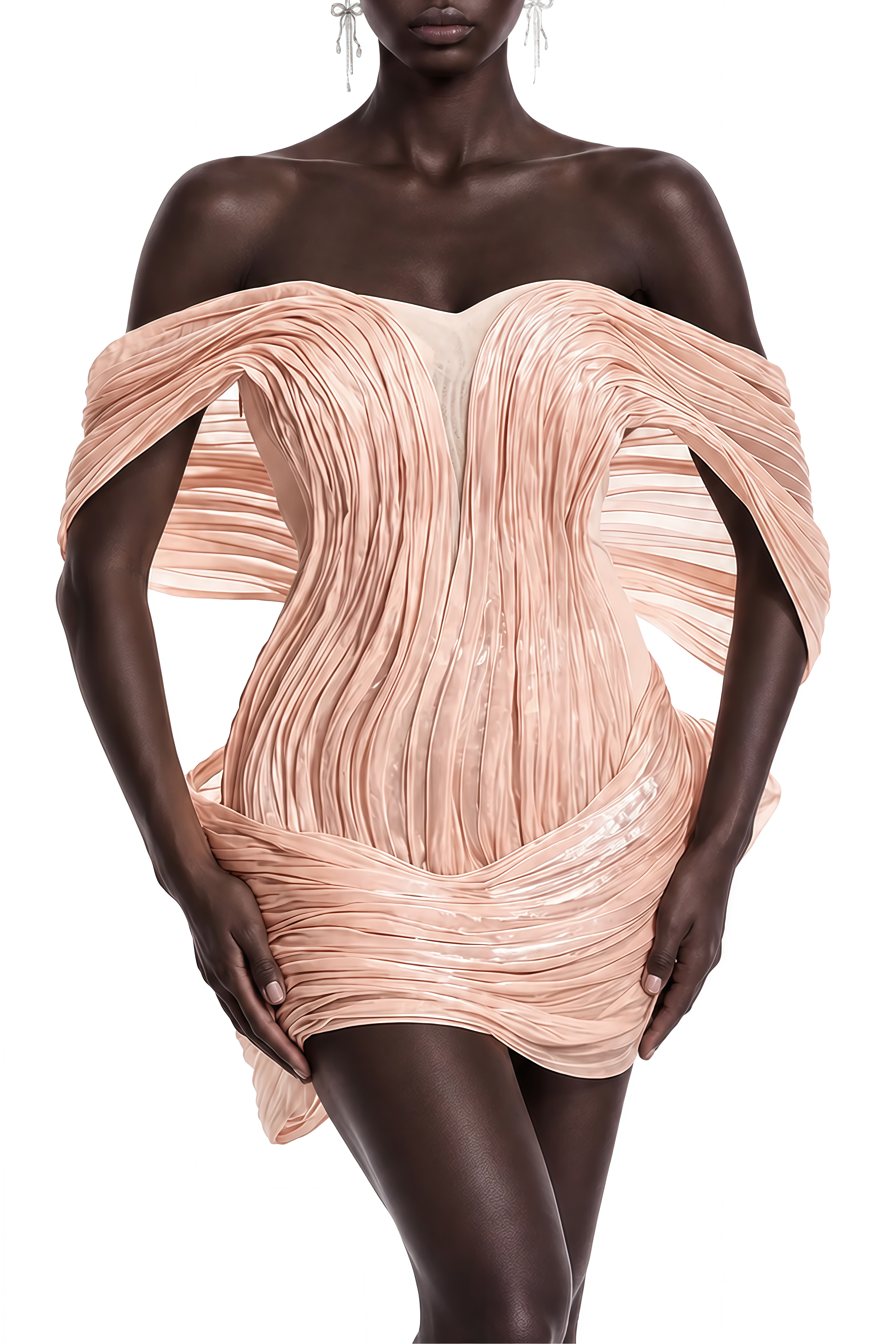 Portia Pink Off Shoulder Pleated Mini Dress