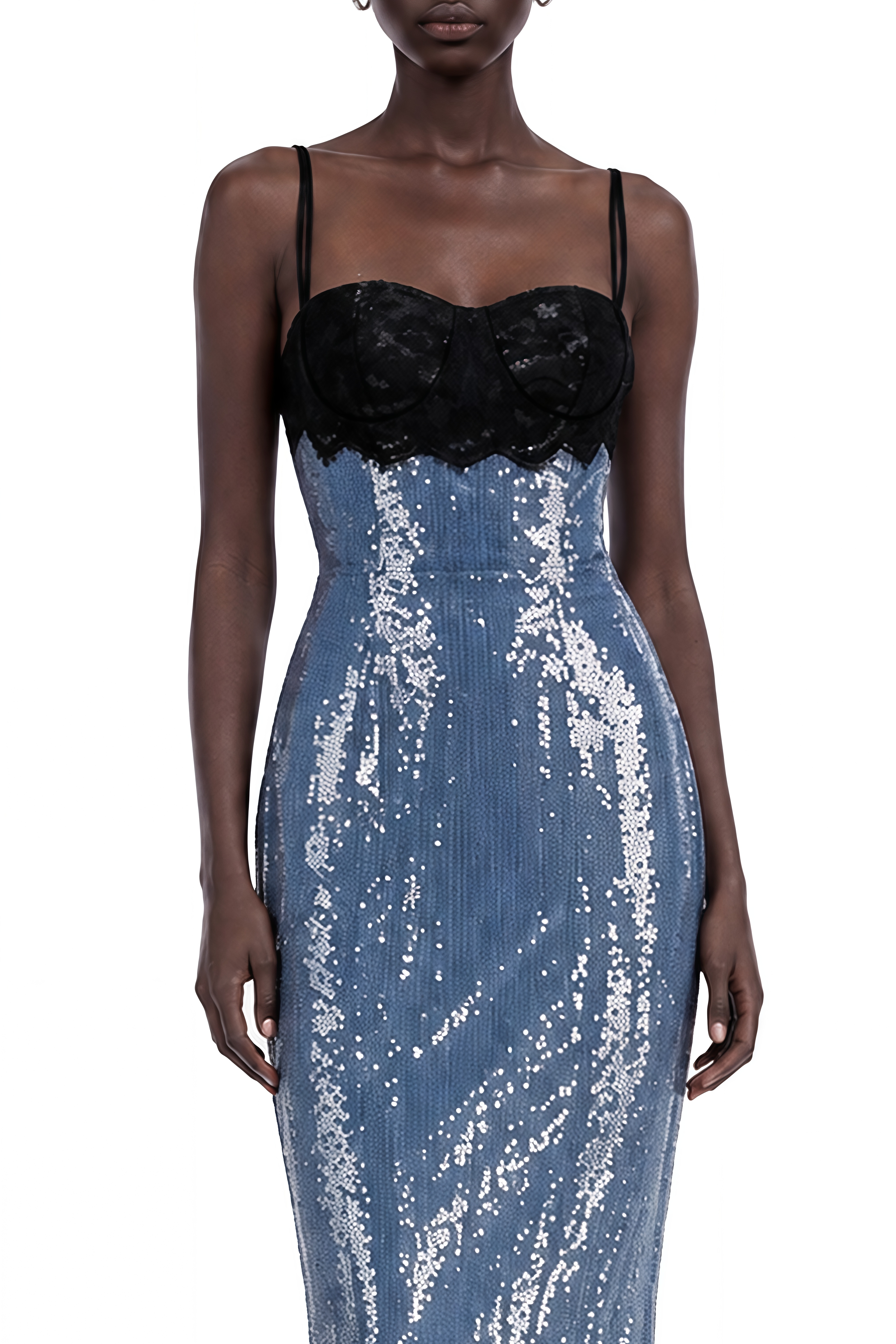 Isadora Blue Open Back Sequin Maxi Dress