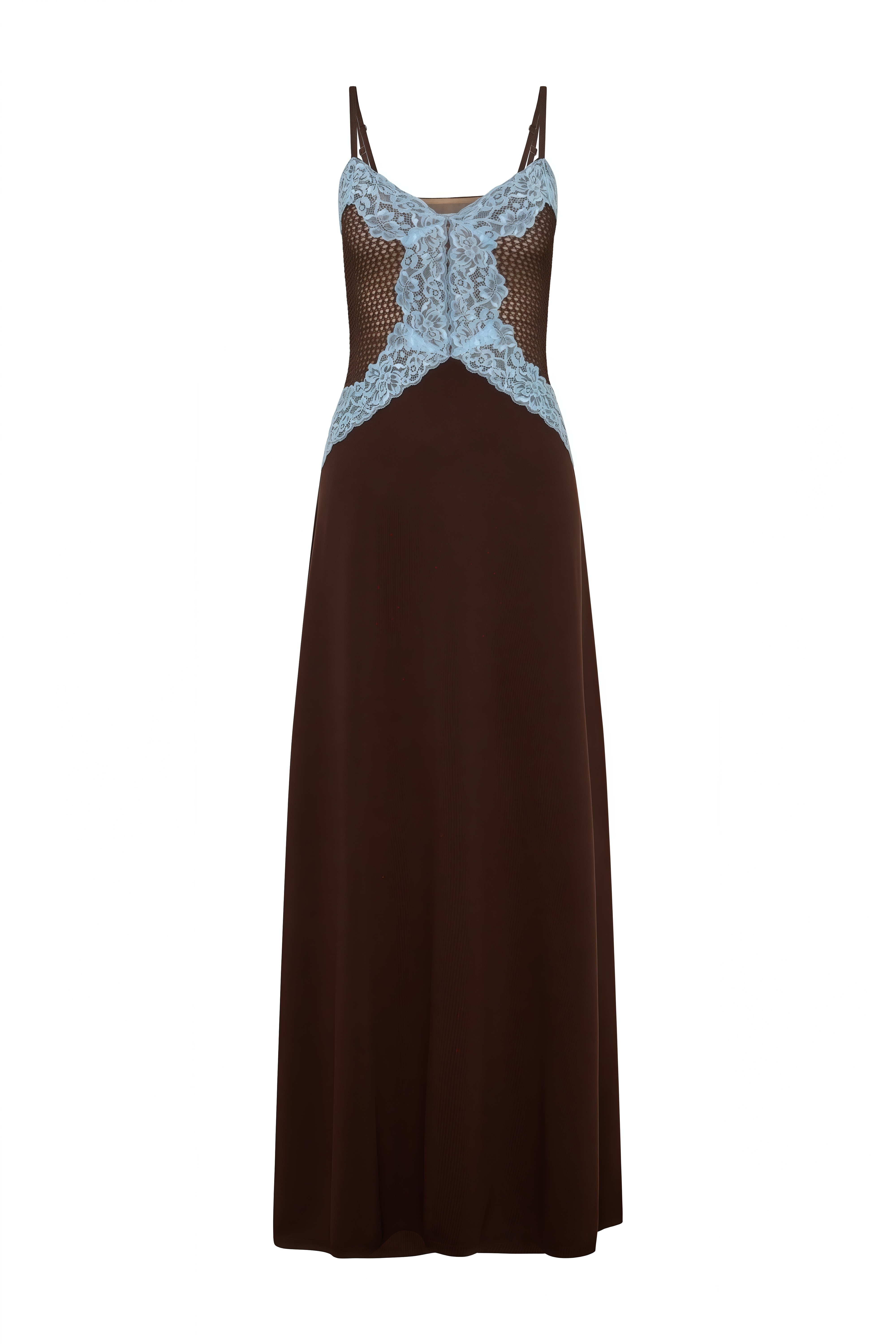 Rosalie Brown Sweetheart Neck Lace Maxi Dress