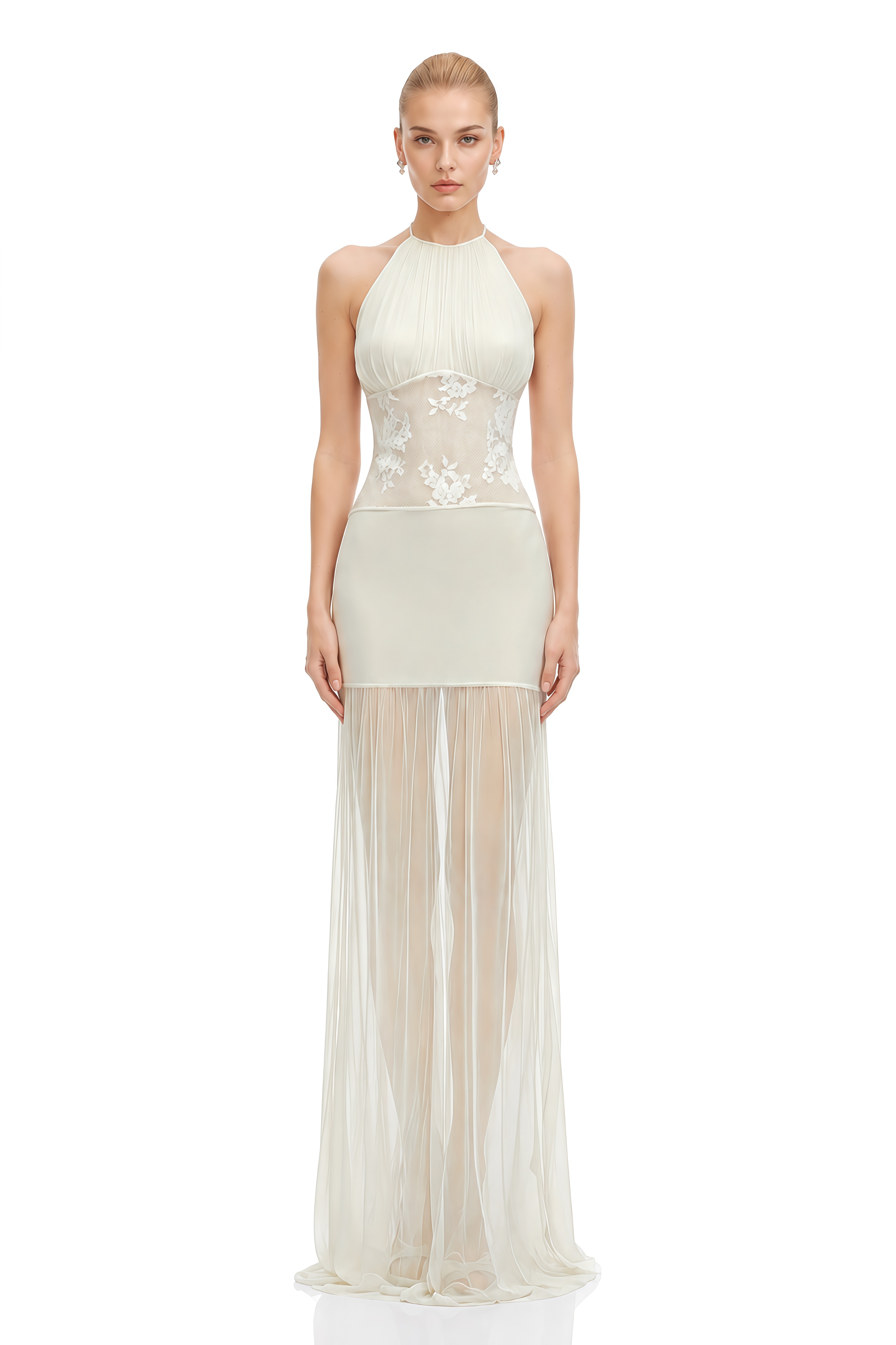 Clio Ivory Halterneck Draped Maxi Dress