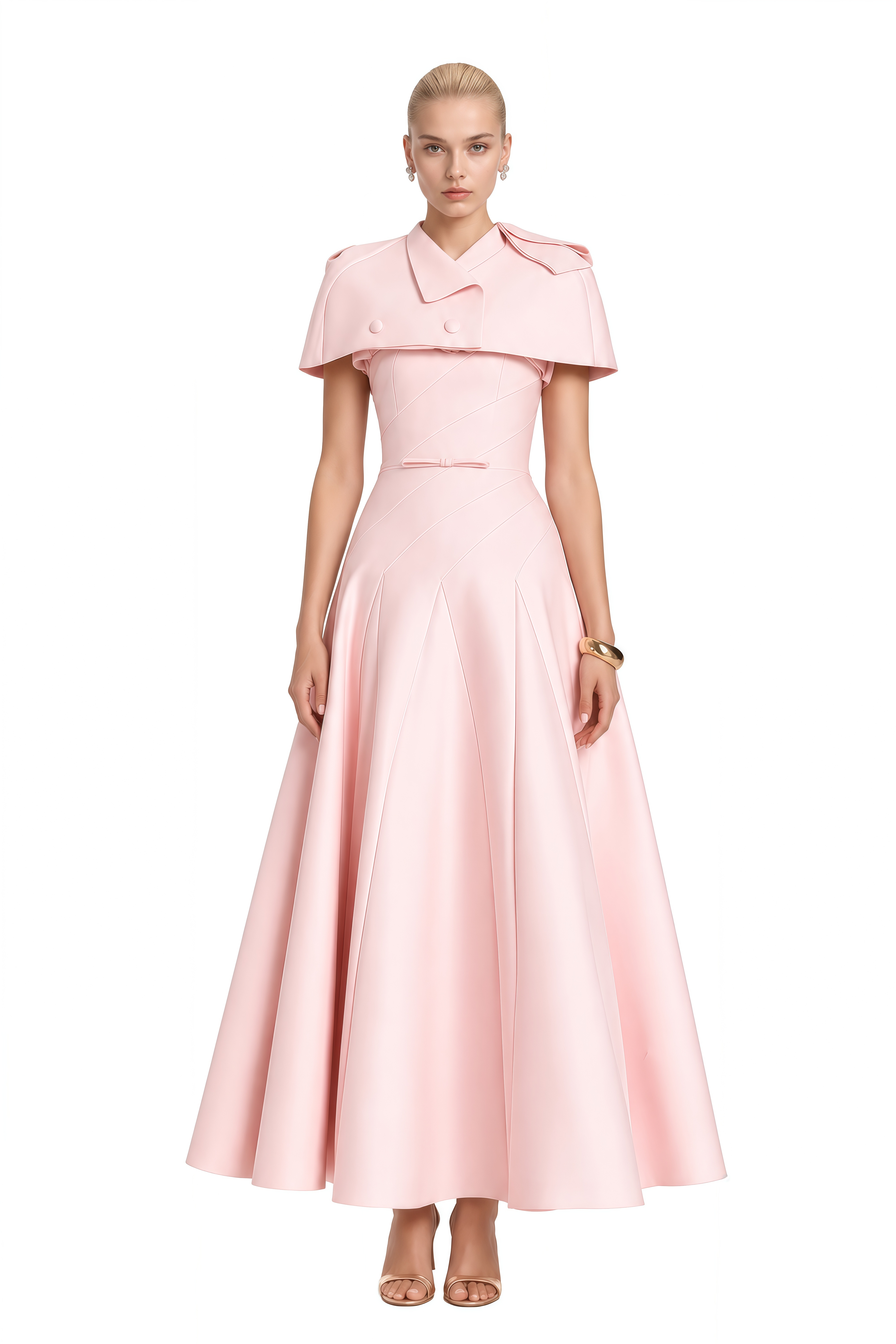 Willow Pink Cape Sleeve Flared Midi Dress