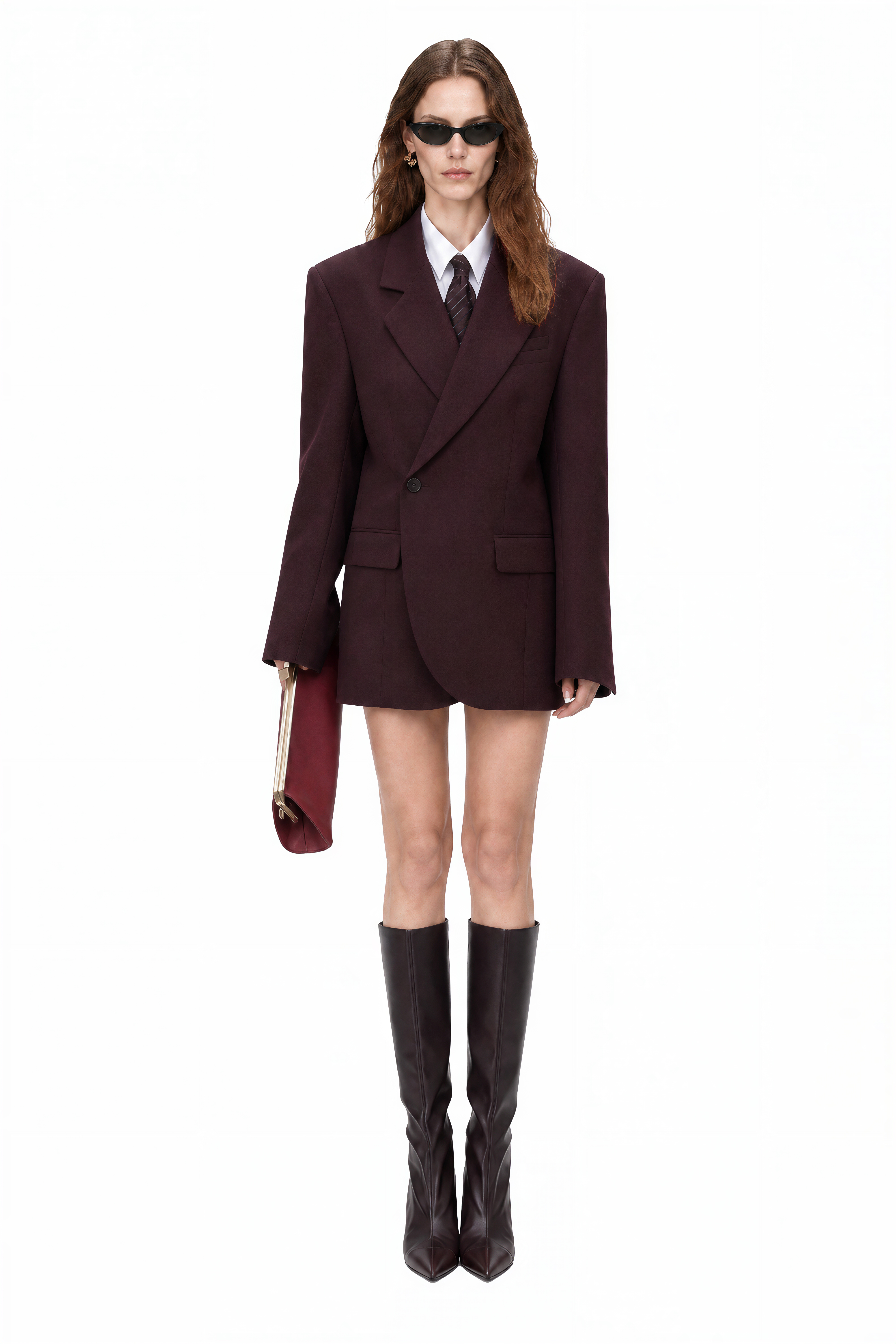 Victoria Burgundy Long Sleeves Oversized Blazer