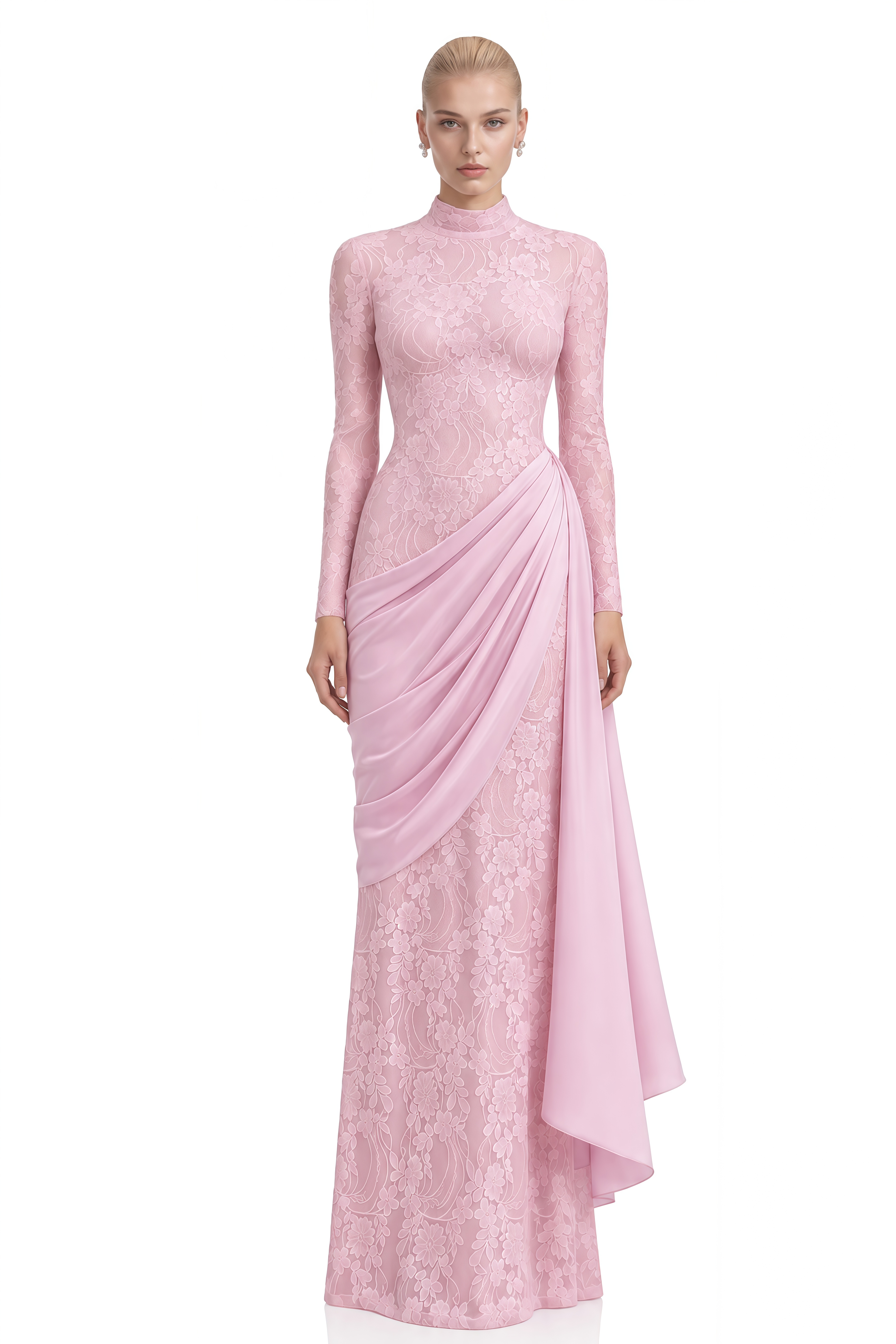 Austen Pink Lace Asymmetrical Maxi Dress