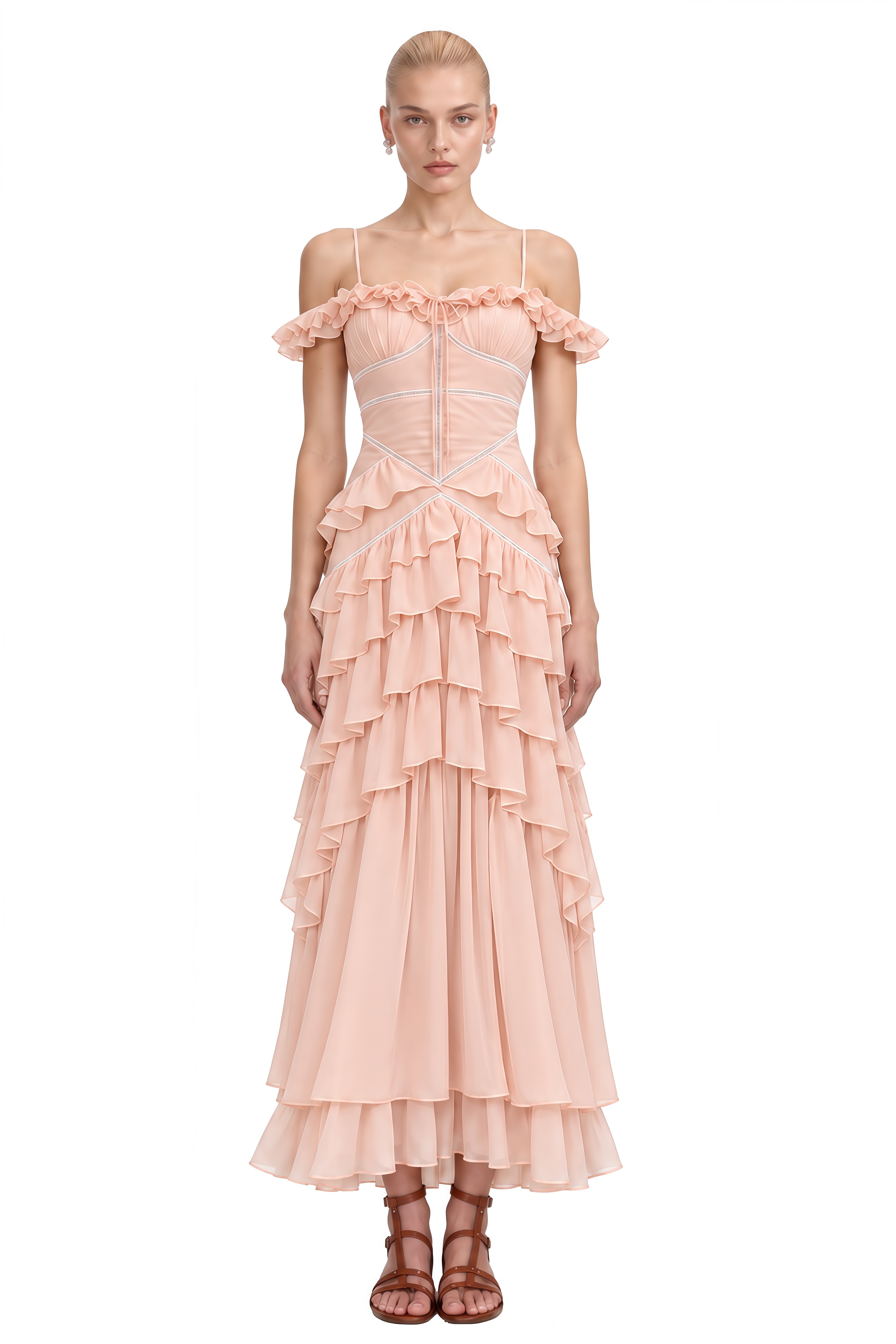 Althea Pink Off Shoulder Layered Maxi Dress