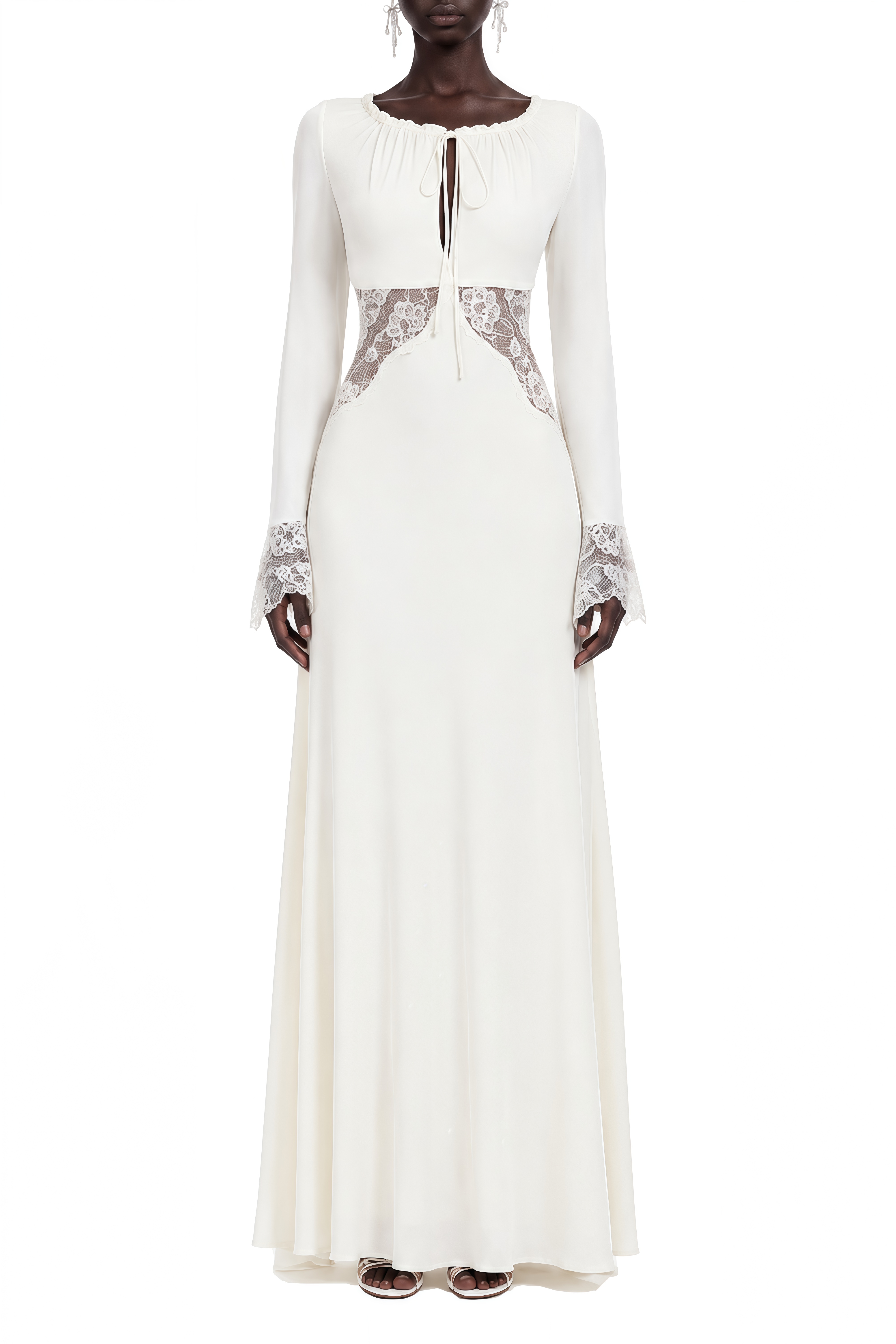 Aurora Ivory Long Sleeves Lace Maxi Dress