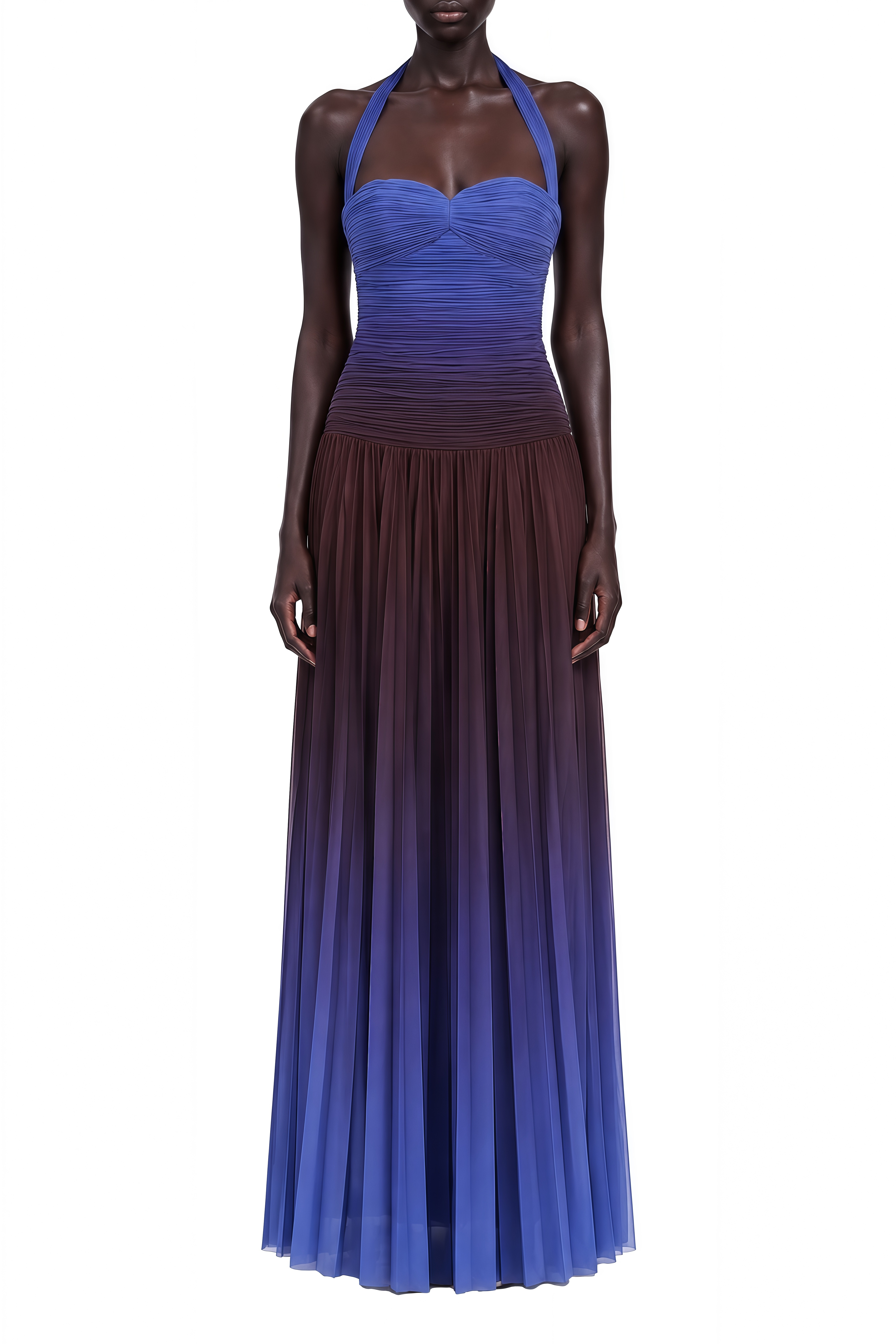 Aurelia Blue Halterneck Ruched Maxi Dress