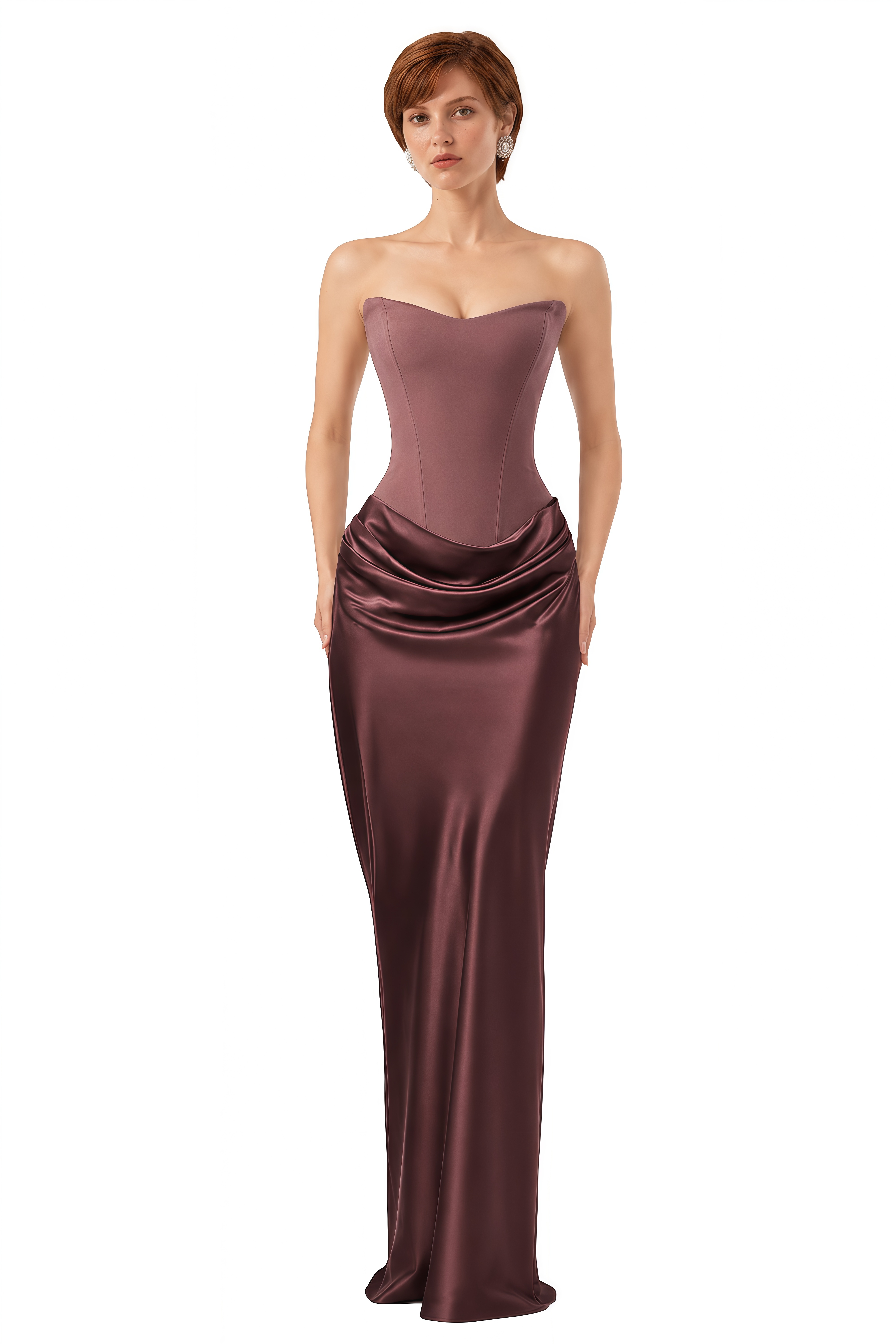 Amelie Brown Strapless Draped Maxi Dress