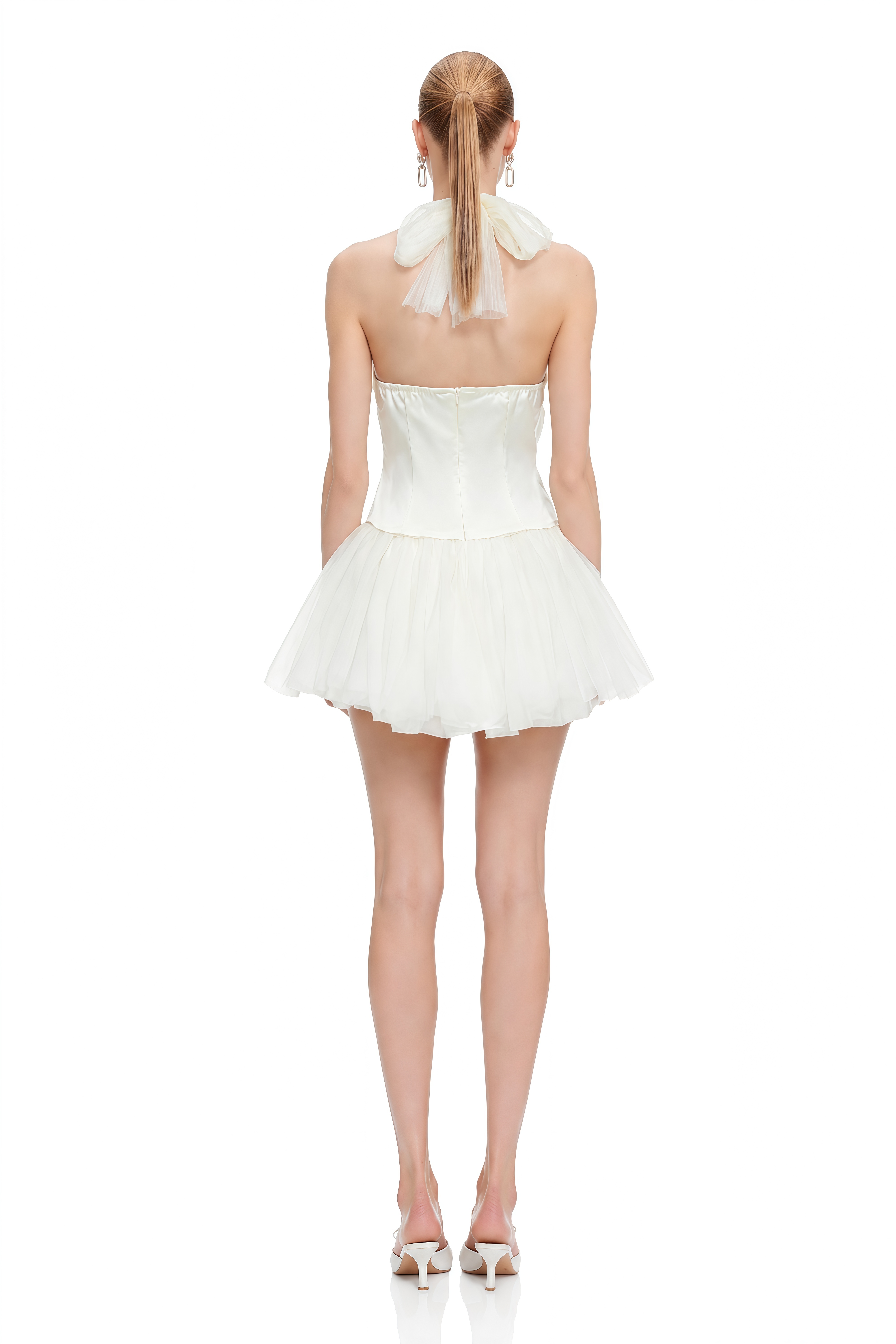 Theodora White Halterneck 3D Floral Mini Dress