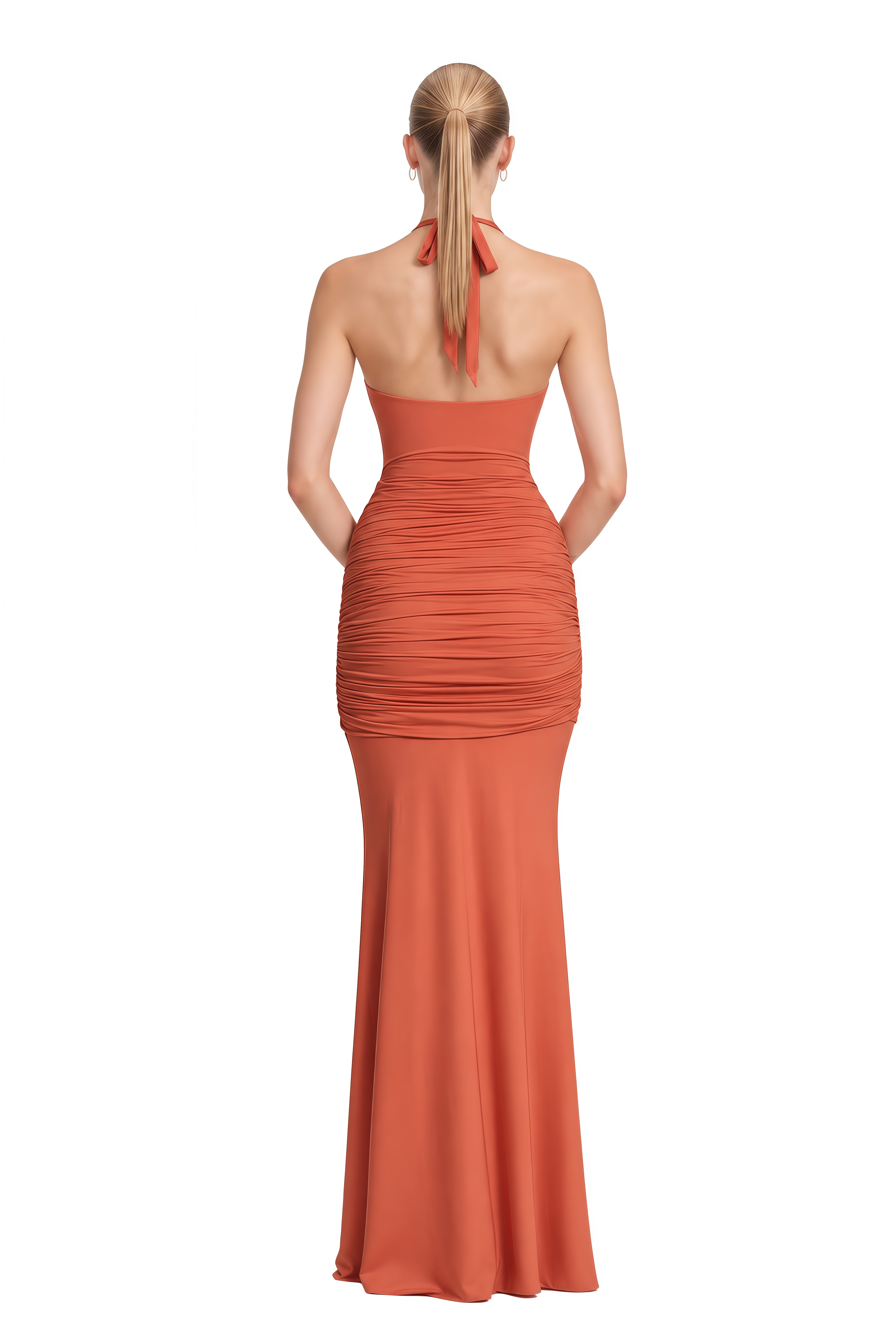 Bronte Burnt Orange Halterneck Cut-Out Maxi Dress