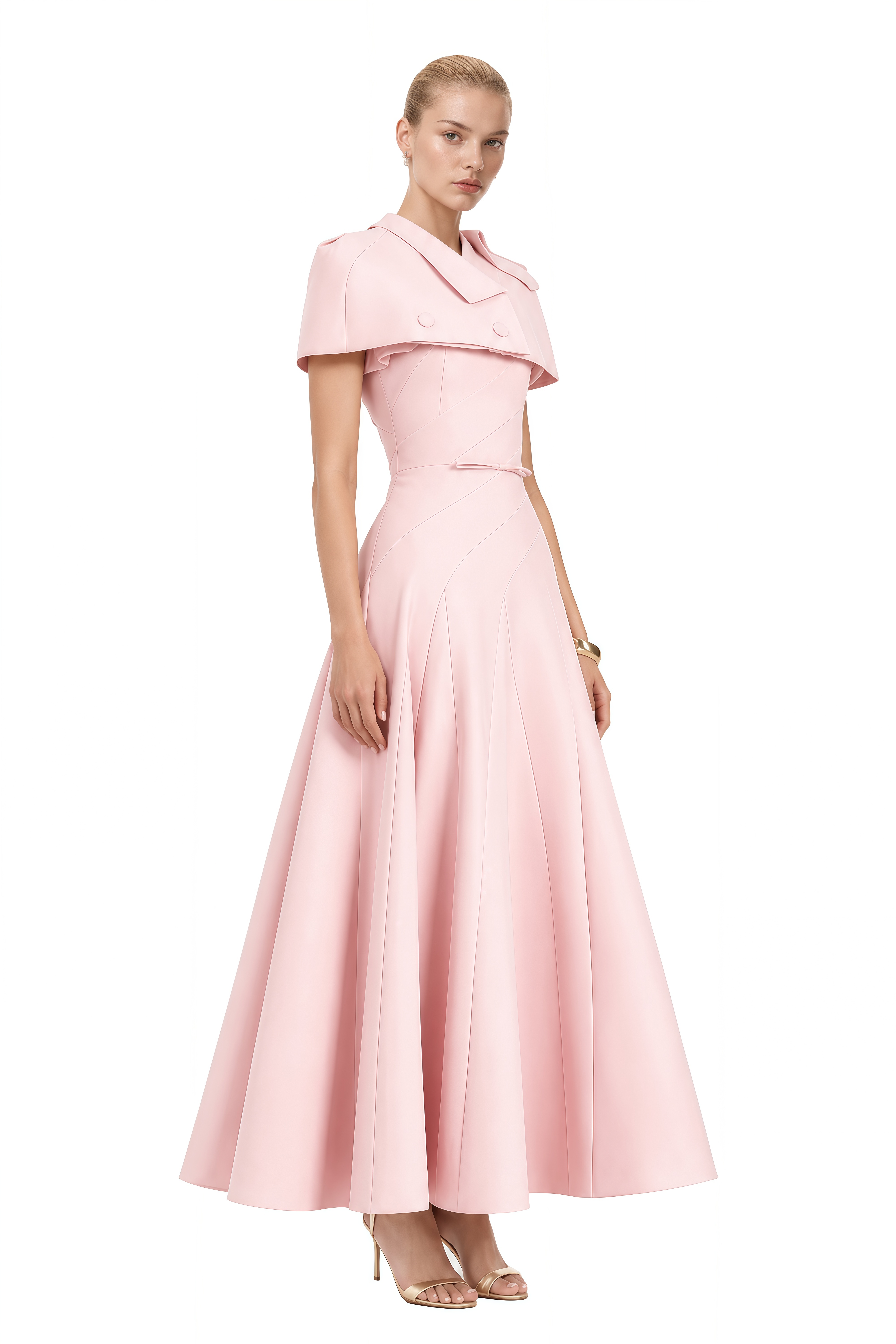 Willow Pink Cape Sleeve Flared Midi Dress