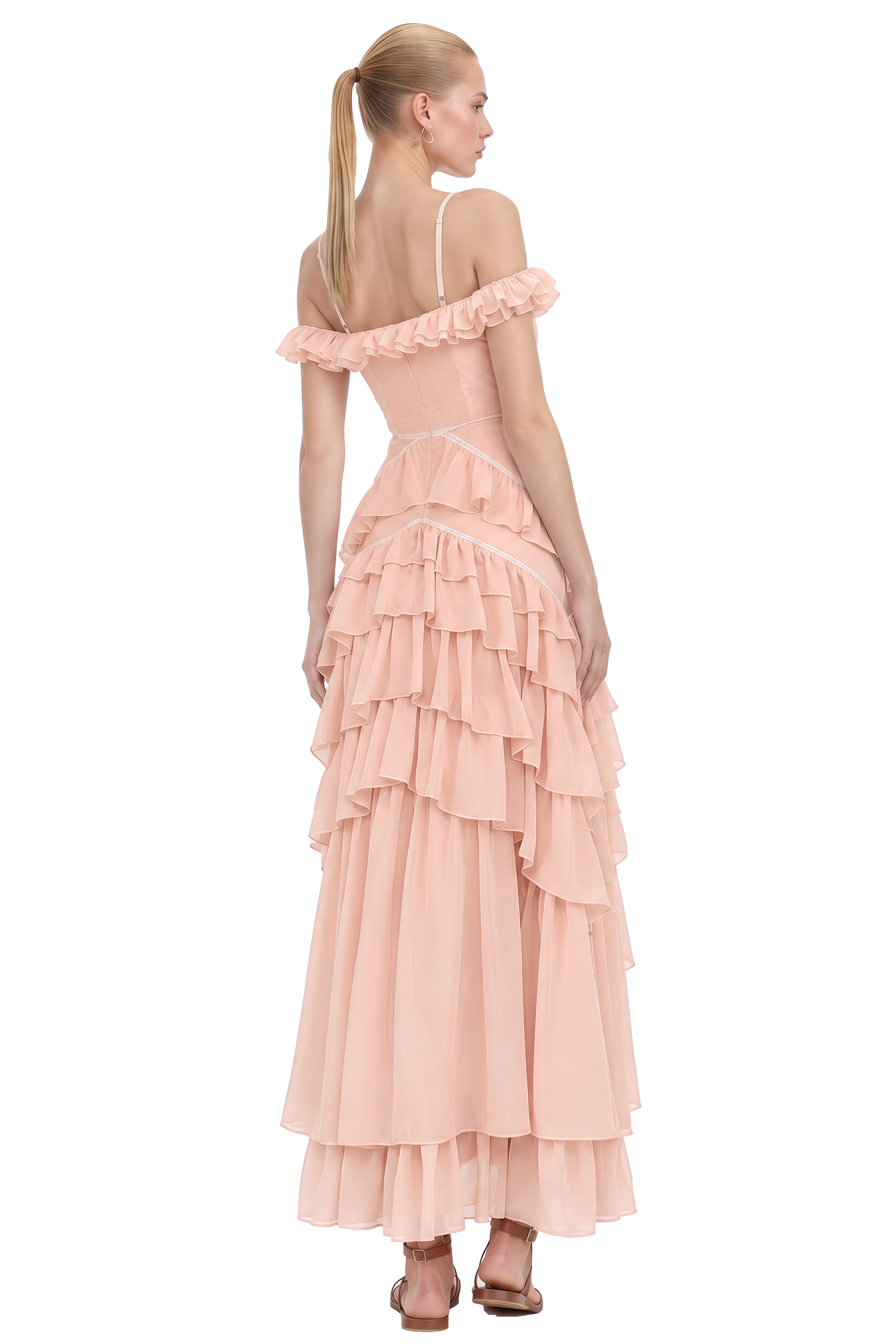 Althea Pink Off Shoulder Layered Maxi Dress