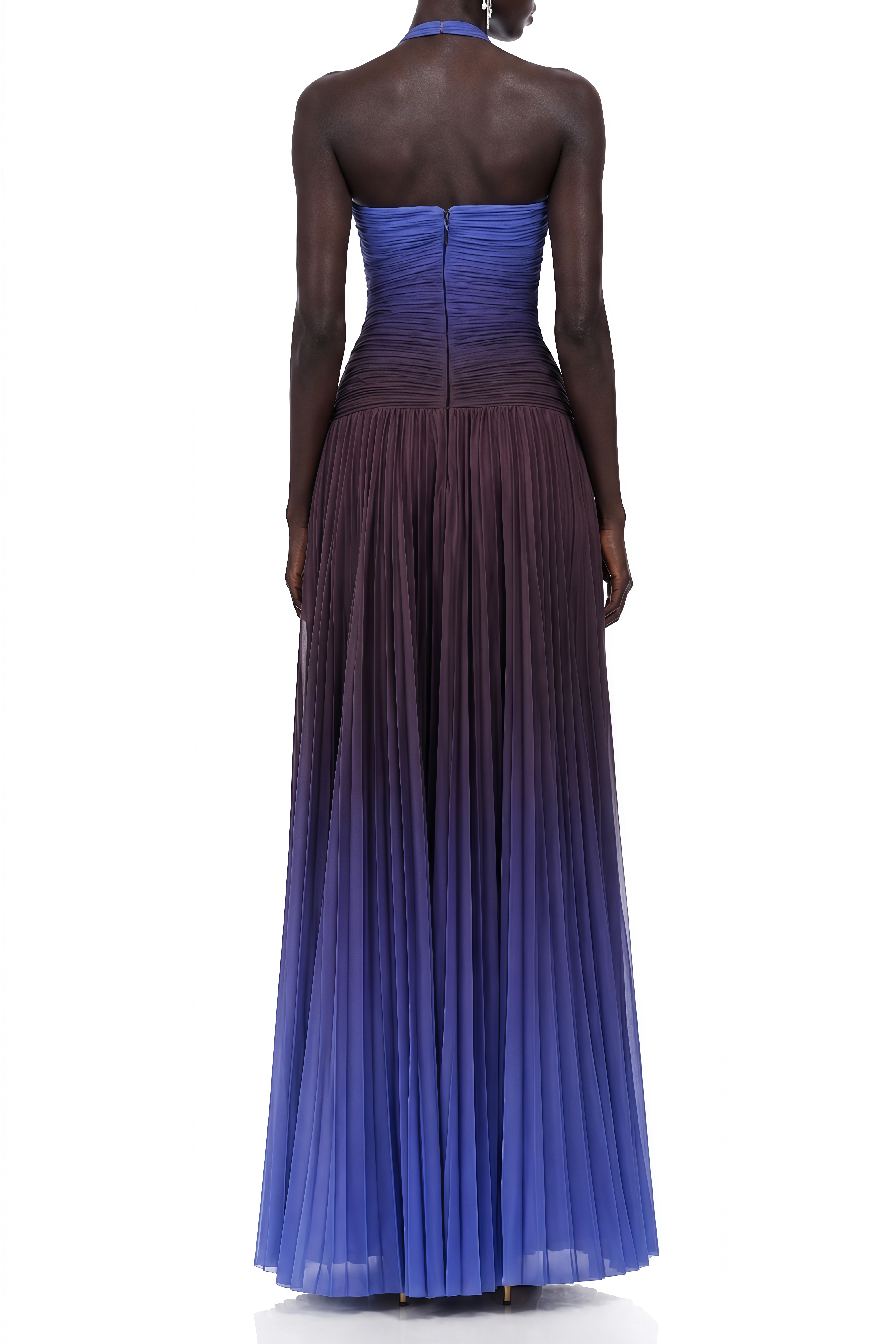 Aurelia Blue Halterneck Ruched Maxi Dress