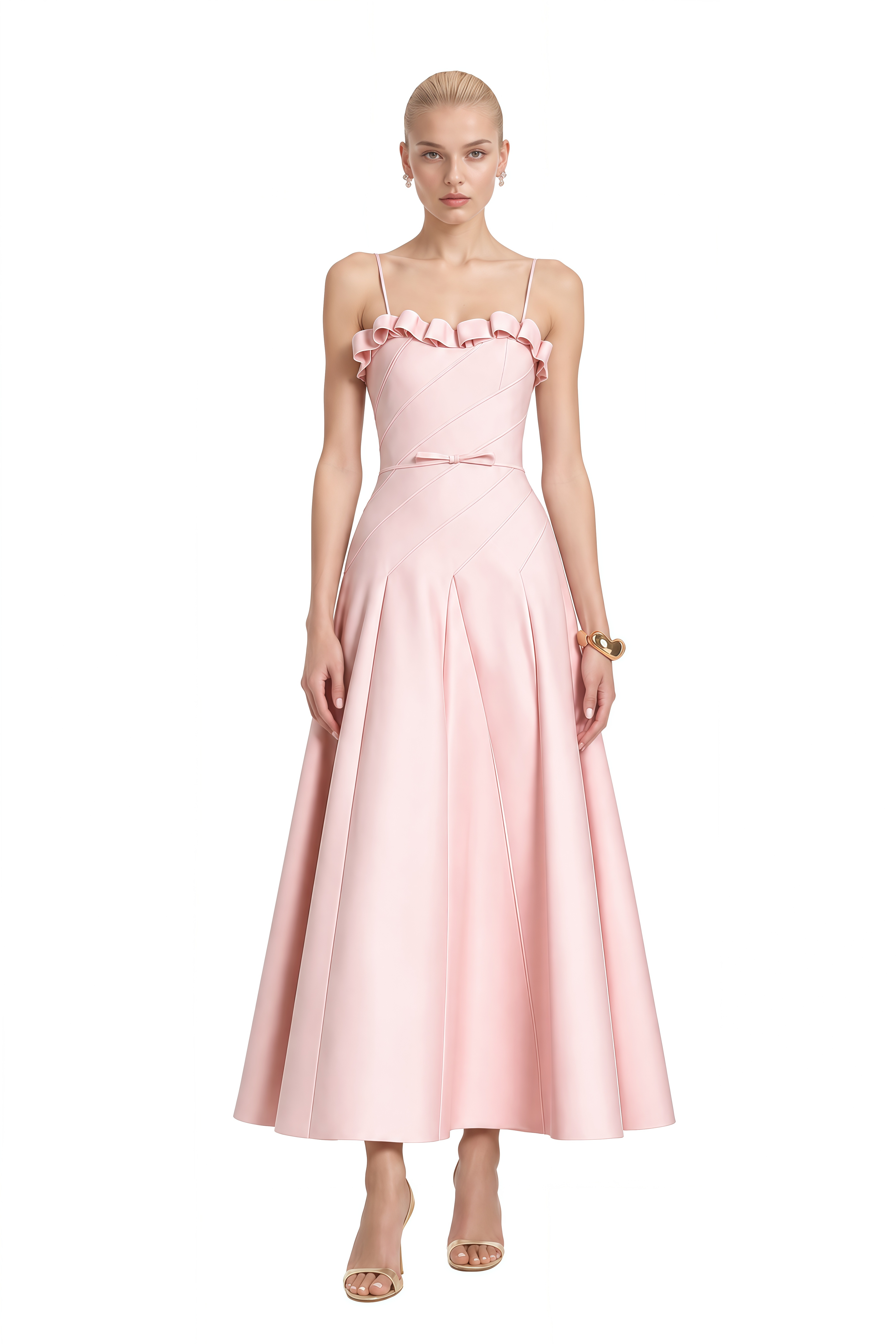 Willow Pink Cape Sleeve Flared Midi Dress