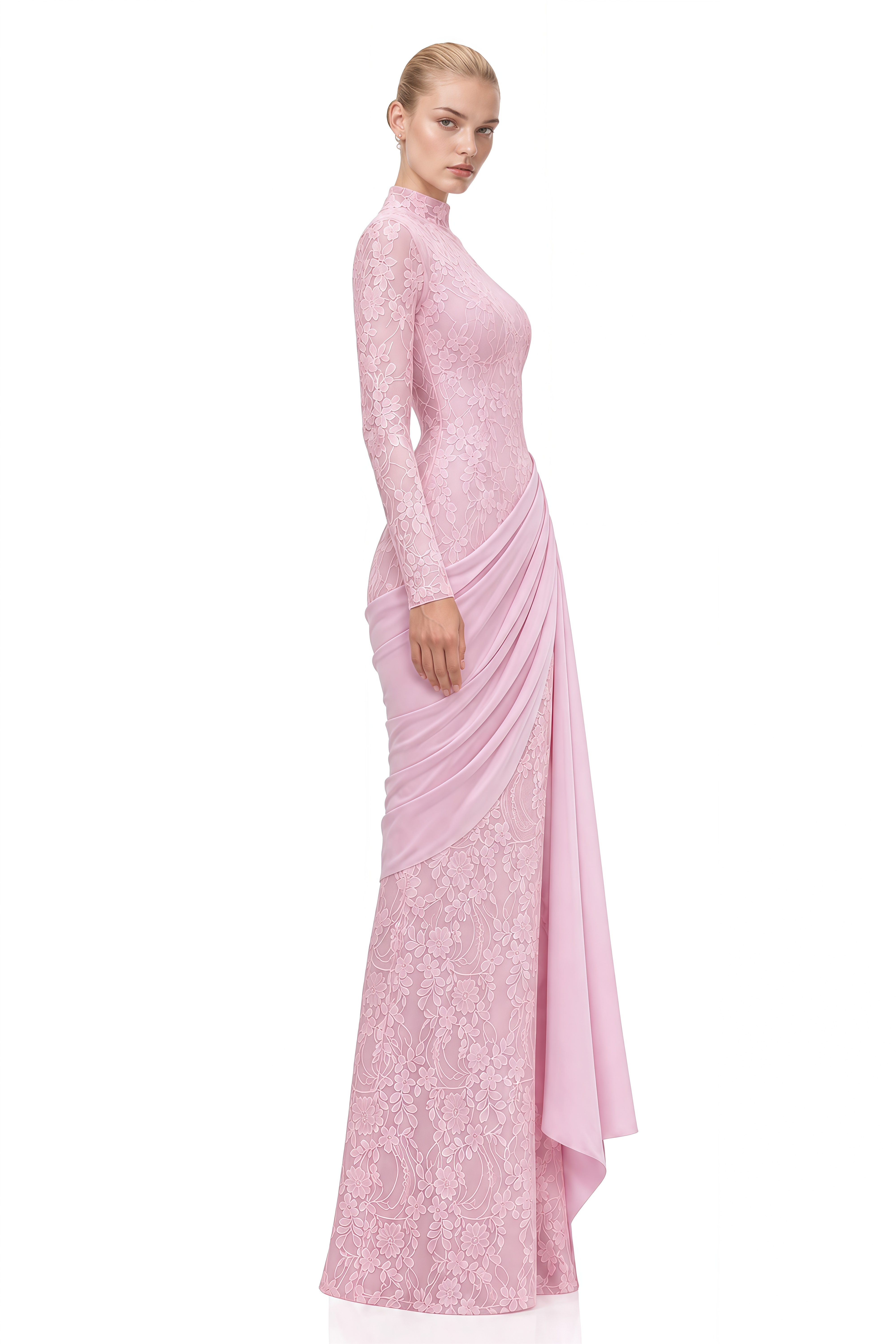 Austen Pink Lace Asymmetrical Maxi Dress