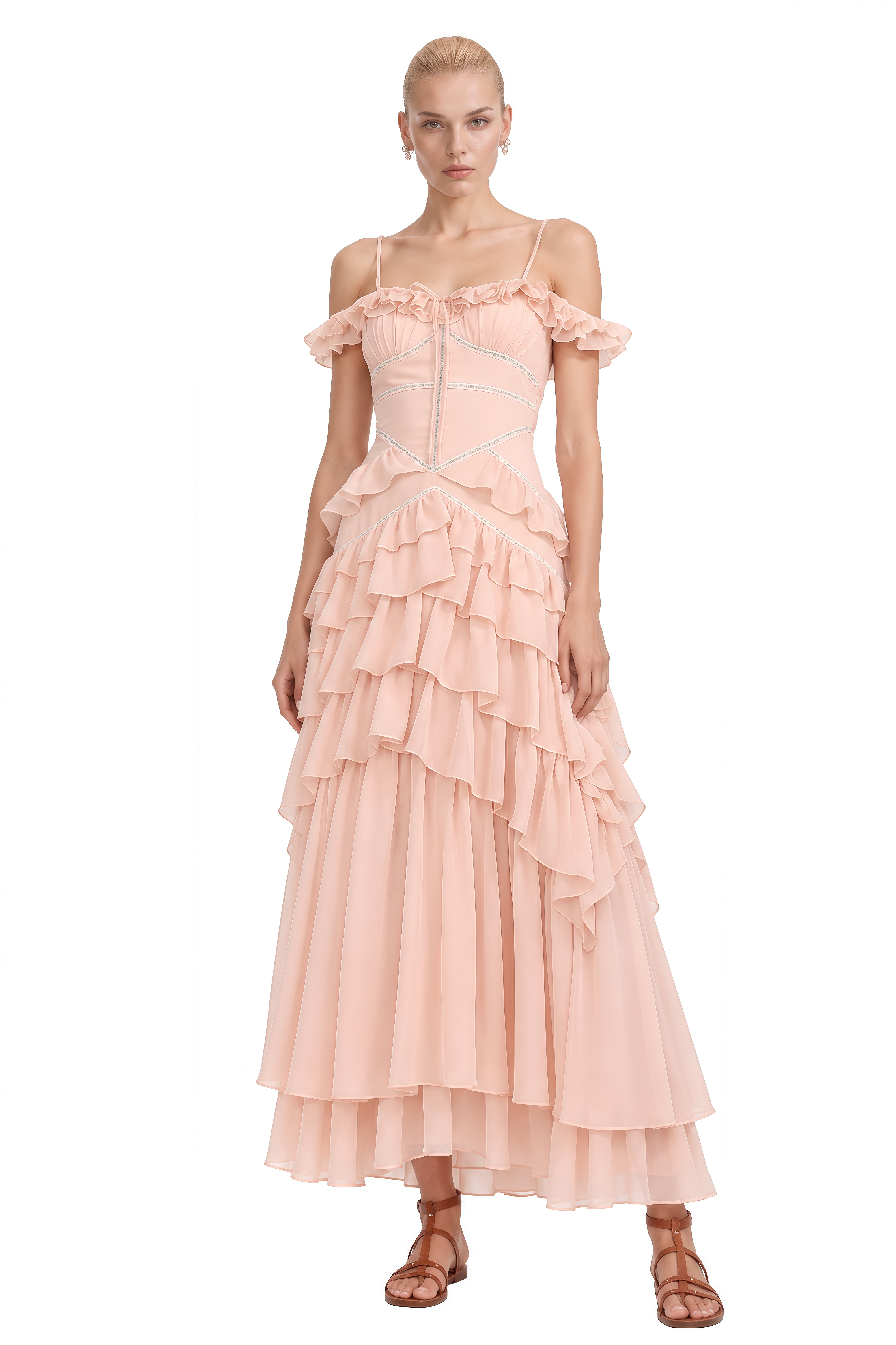 Althea Pink Off Shoulder Layered Maxi Dress